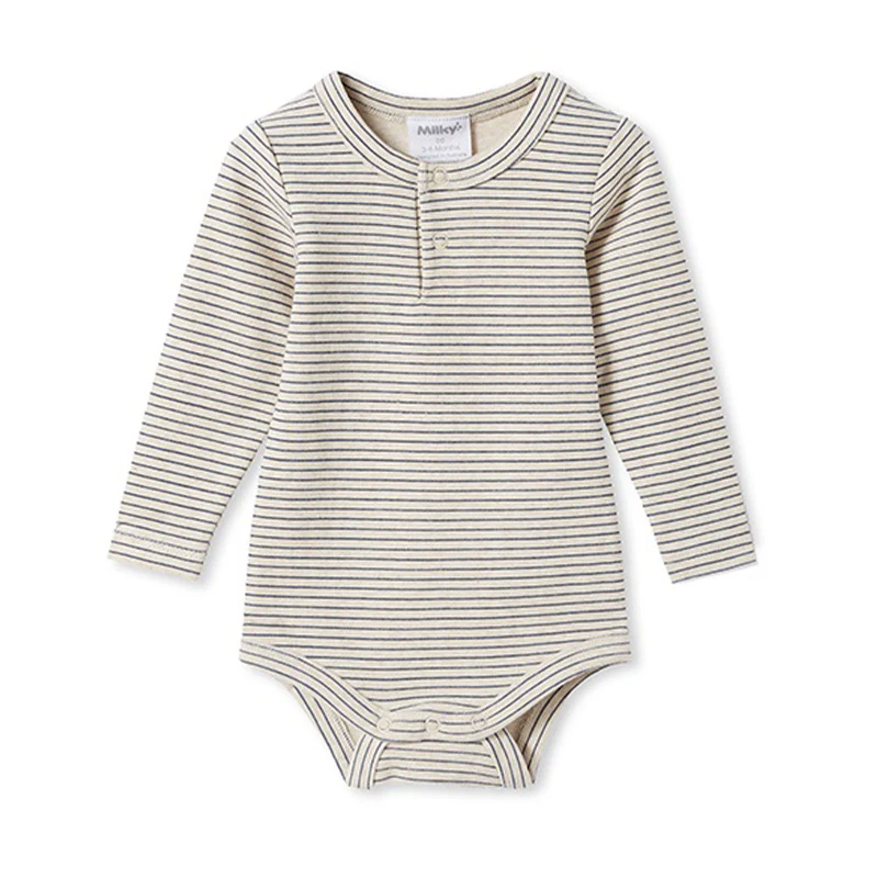 Milky Rib Bubbysuit - Oatmeal Stripe
