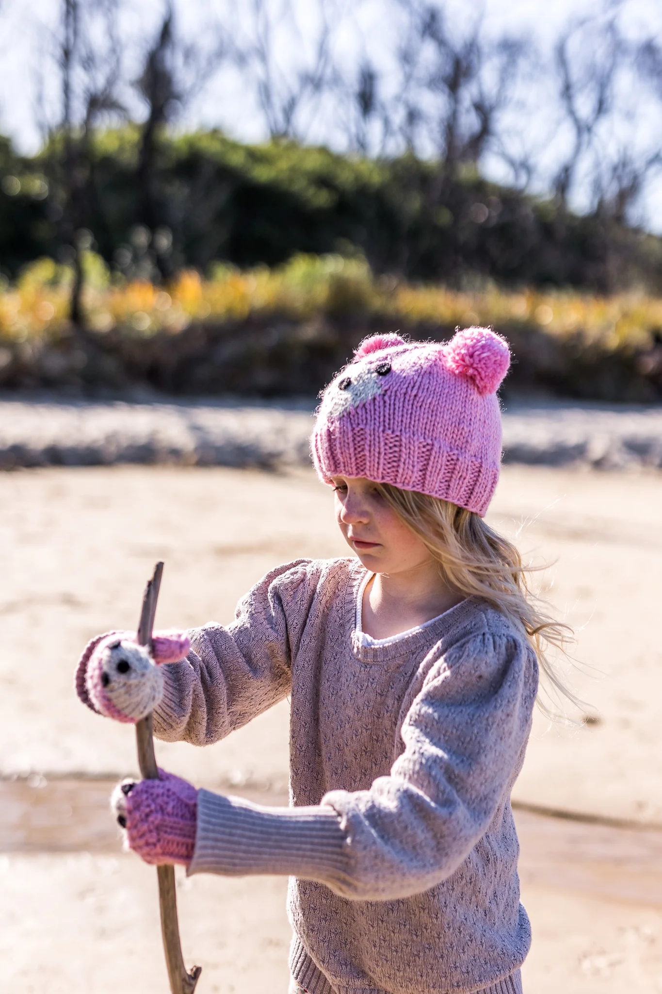 Acorn Bear Face Beanie - Pink - Image 4