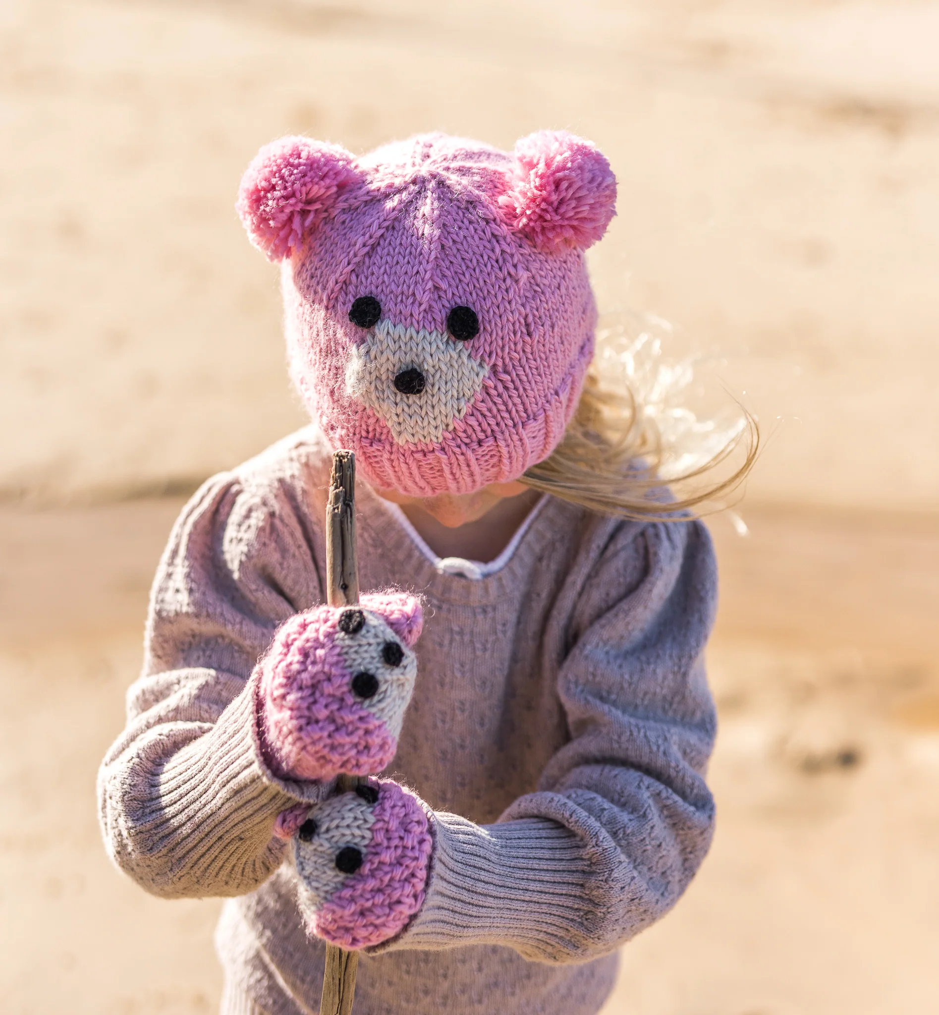Bear Face Mittens - Pink - Image 2