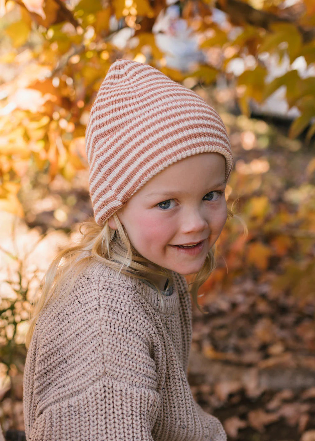 Berlin Merino Beanie Biscuit and Cream Stripe - Image 2