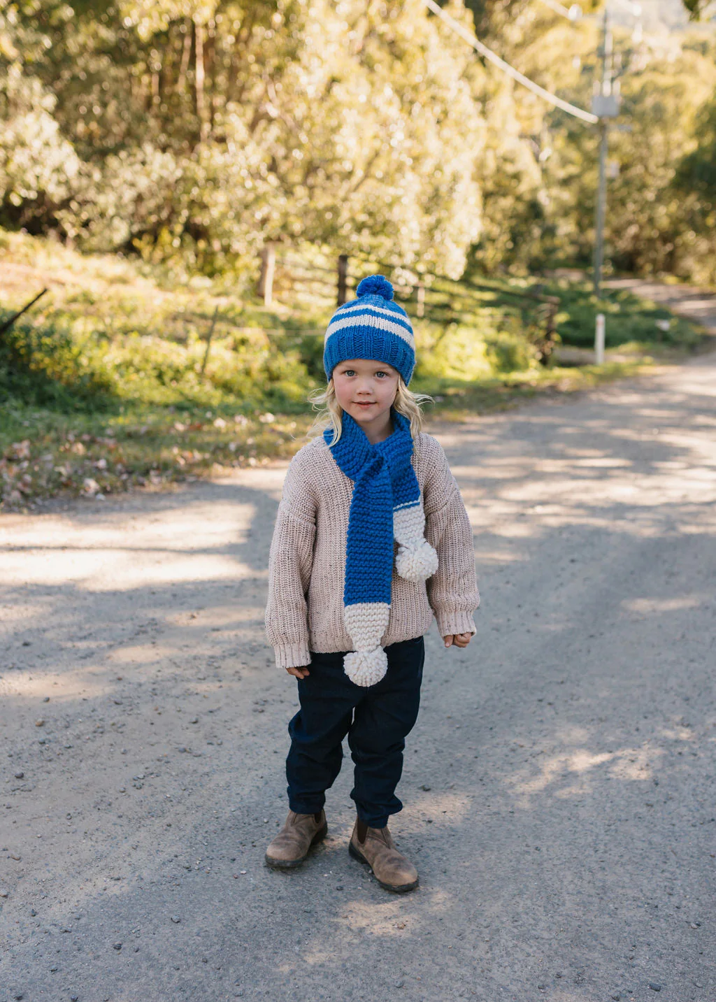 Retro Beanie Blue and Cream - Image 4