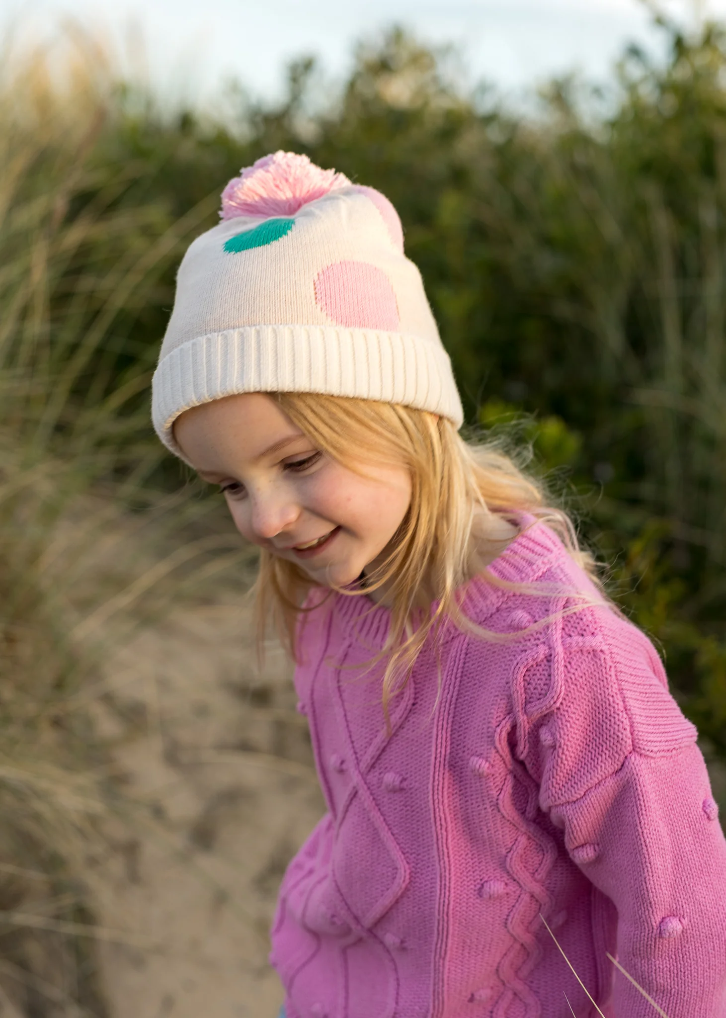 Acorn Spots Merino Beanie - Pink - Image 2