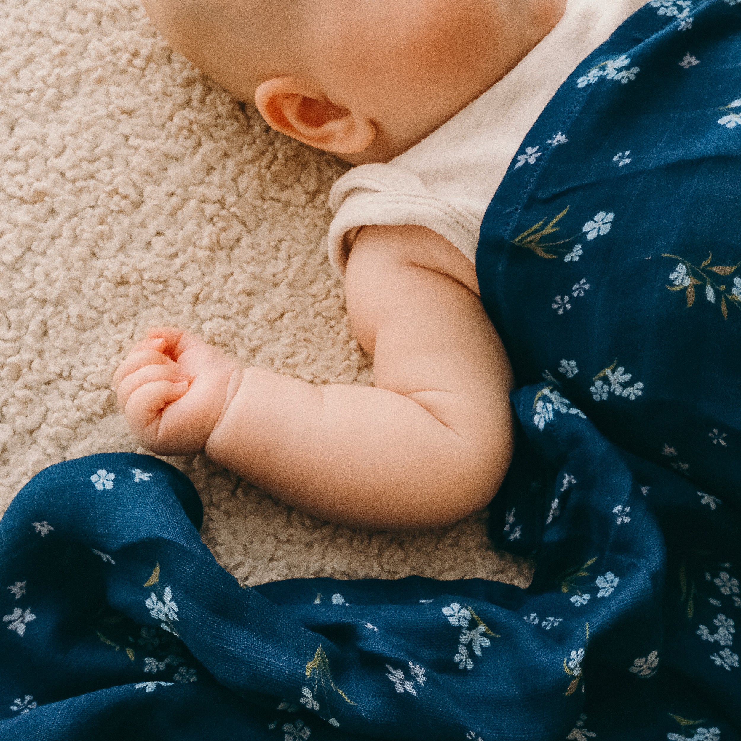 Organic Muslin Wrap - Forget-Me-Not Navy - Image 5