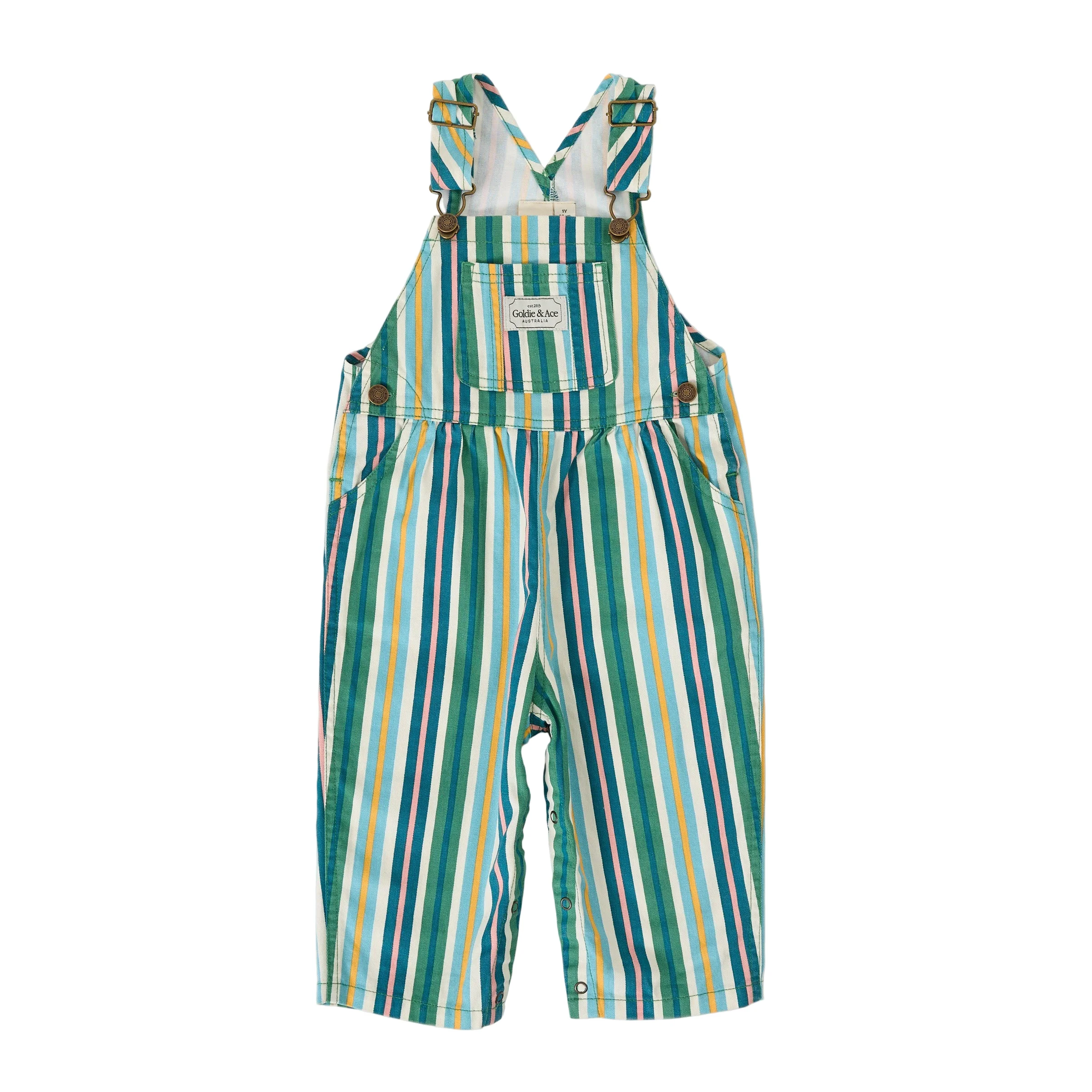 Goldie + Ace Austin Evergreen Stripe Denim Overalls