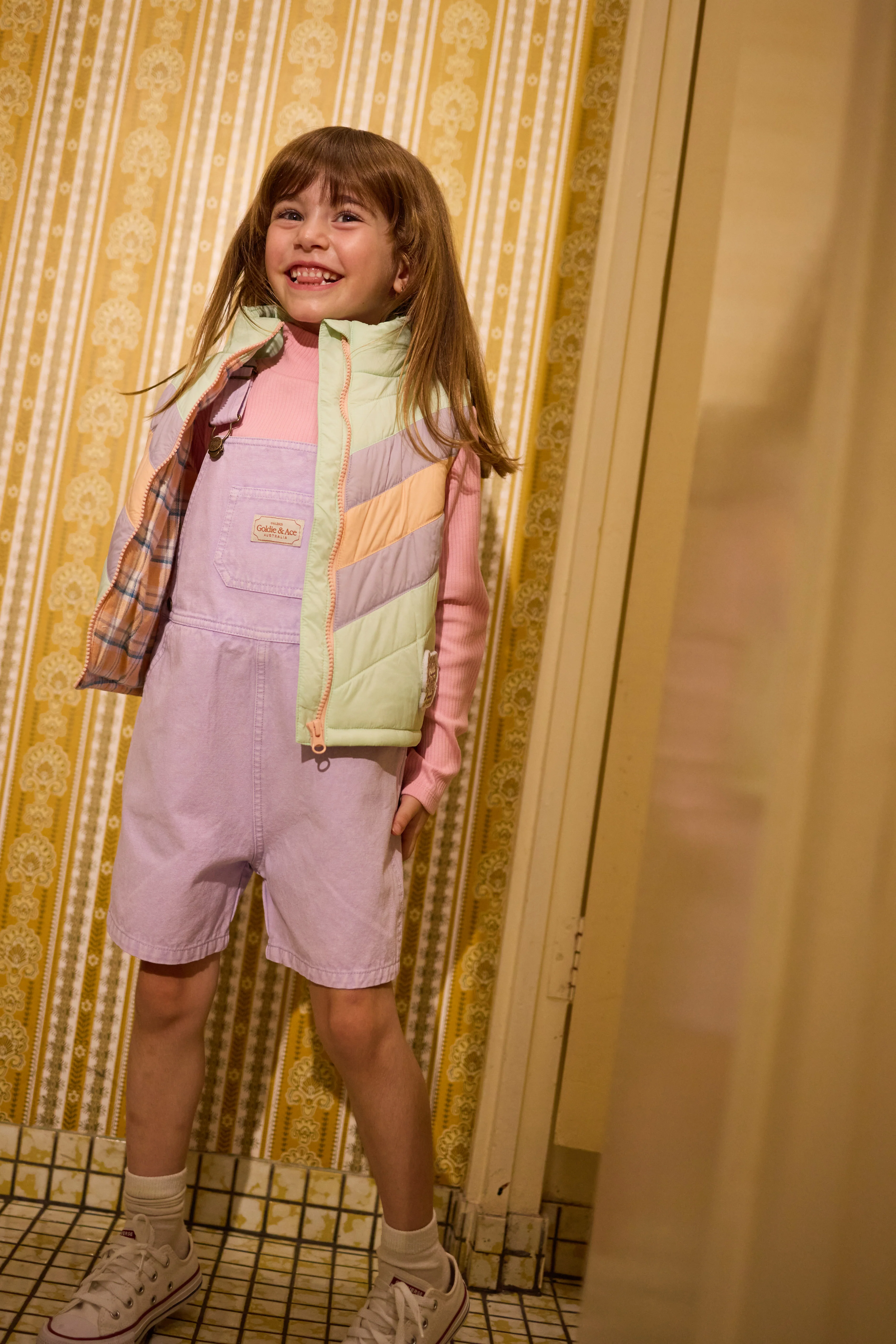 Goldie + Ace Burton Vintage Washed Denim Overalls Mauve - Image 2
