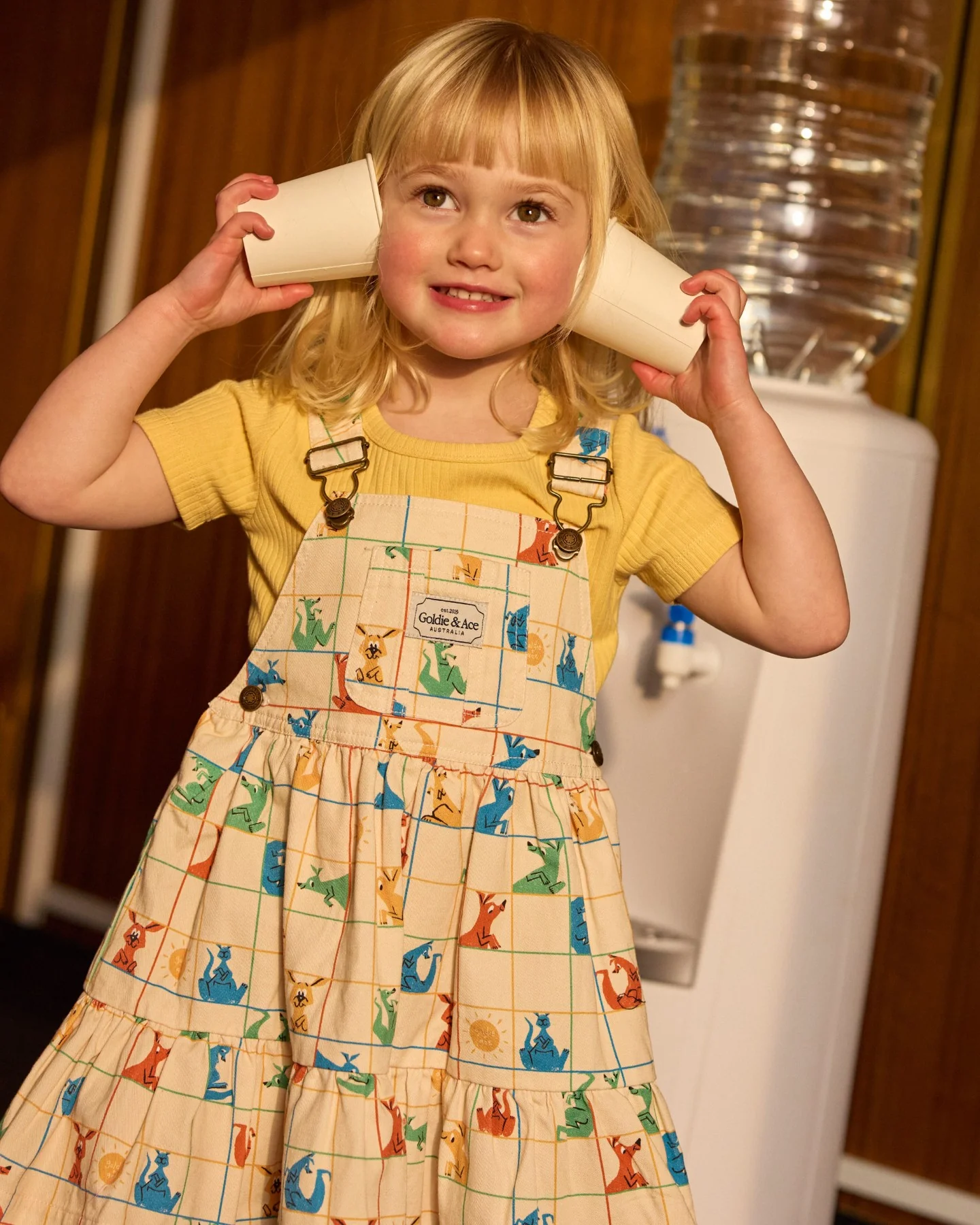 Goldie + Ace Hopscotch Tully Tiered Pinafore Dress - Vanilla/Primary - Image 3