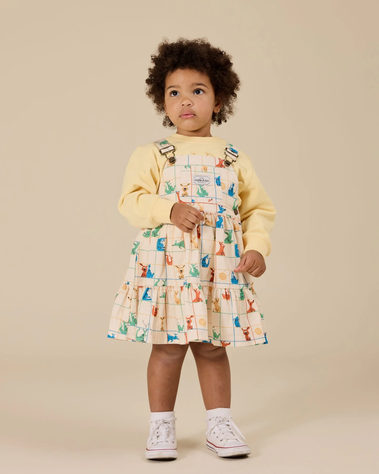 Goldie + Ace Hopscotch Tully Tiered Pinafore Dress - Vanilla/Primary - Image 5