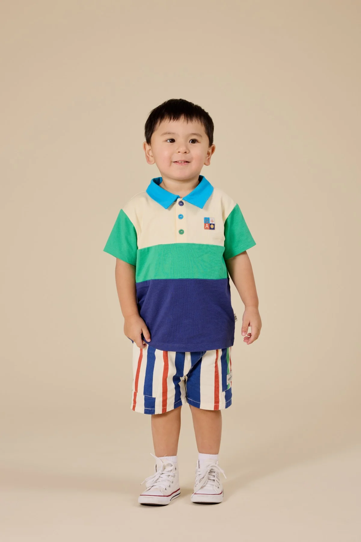 Goldie + Ace Lewis Colour Block Polo Shirt - Forest/Navy - Image 3