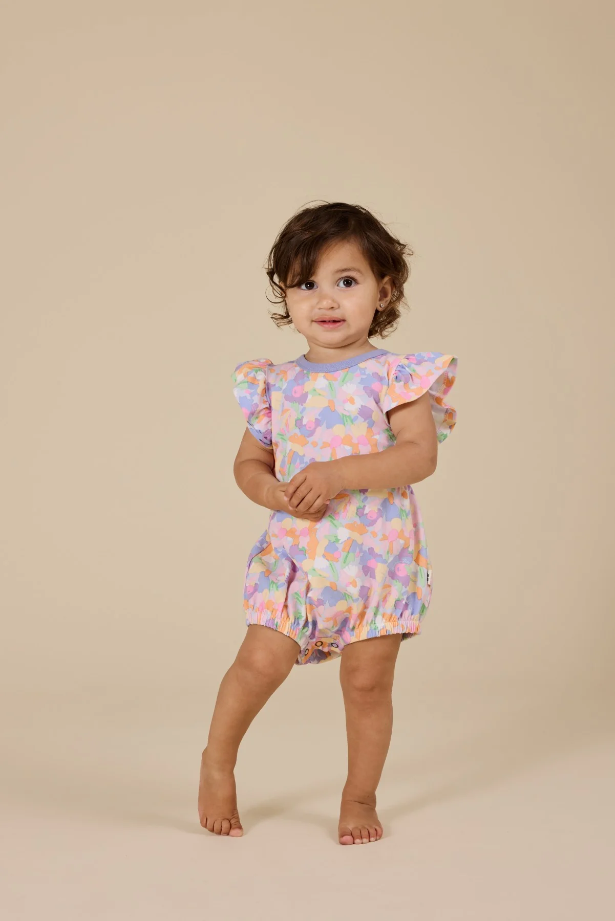 Goldie + Ace Pastel Bouquet Frill Bubble Romper - Lilac Multi - Image 2