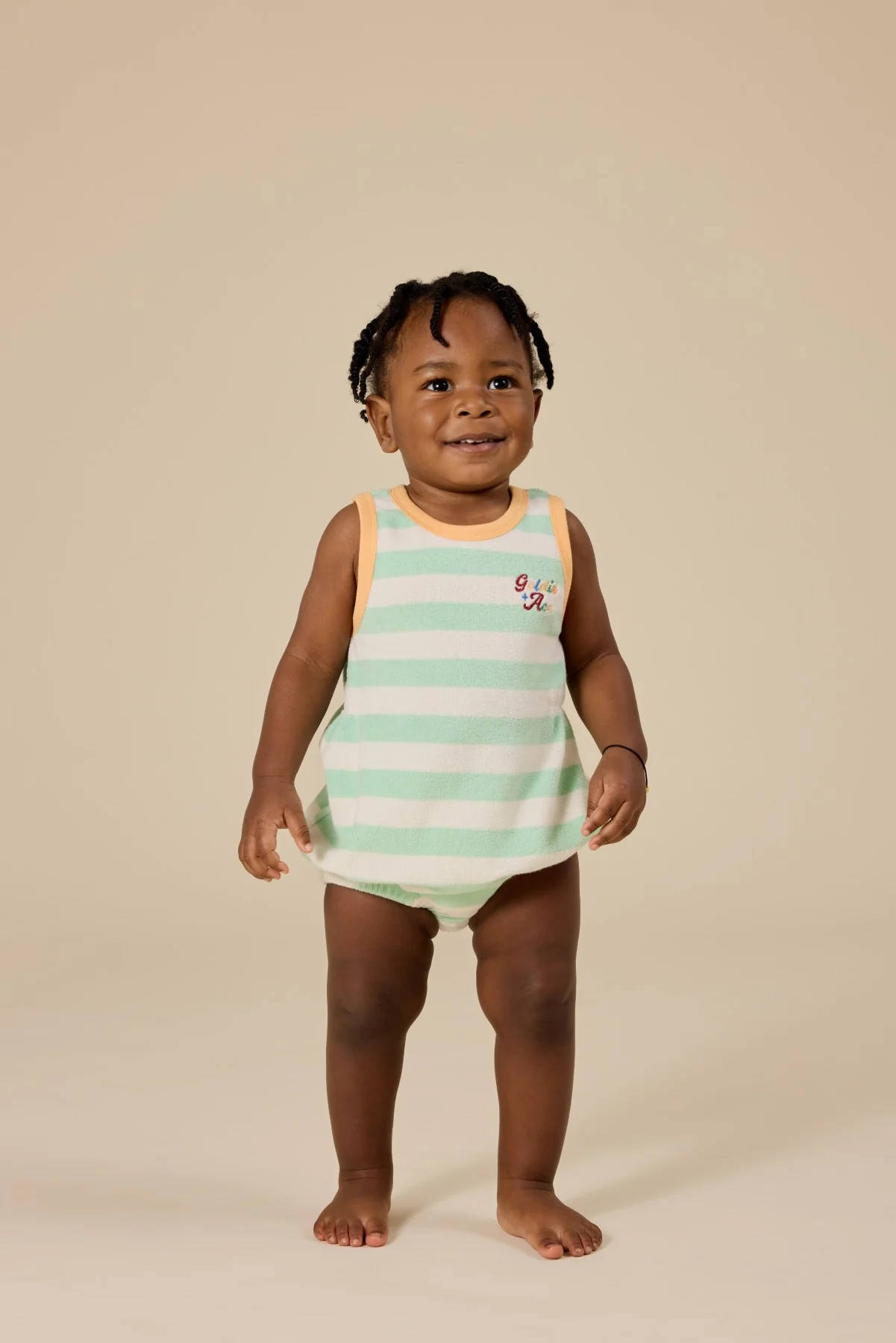 Goldie + Ace Peas In A Pod Stripe Bubble Romper - Peapod/Cloud - Image 2