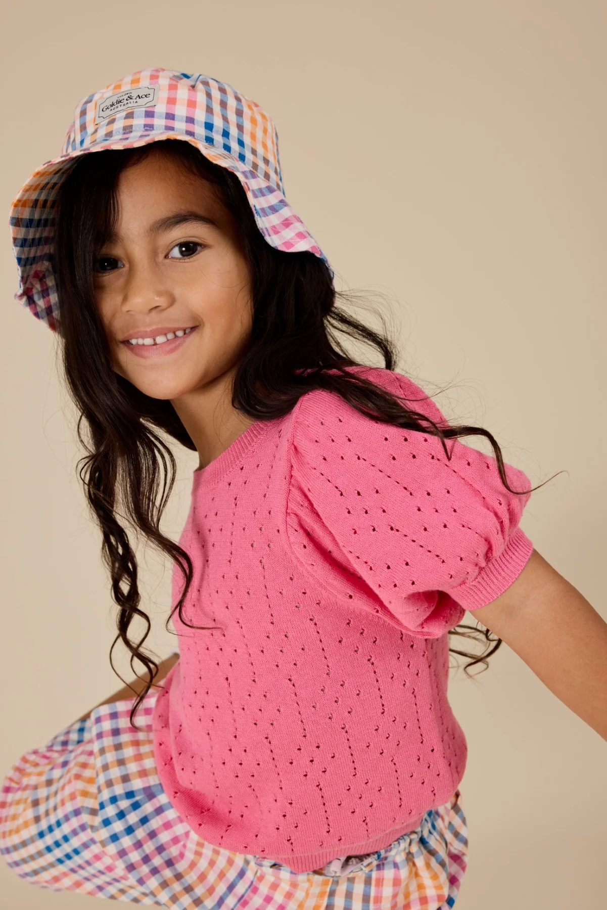 Goldie + Ace Rainbow Gingham Bucket Hat - Multi - Image 3