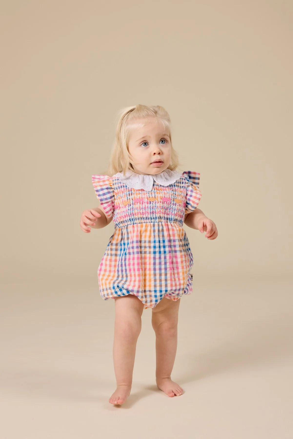 Goldie + Ace Rainbow Gingham Lani Smocked Romper - Multi - Image 3