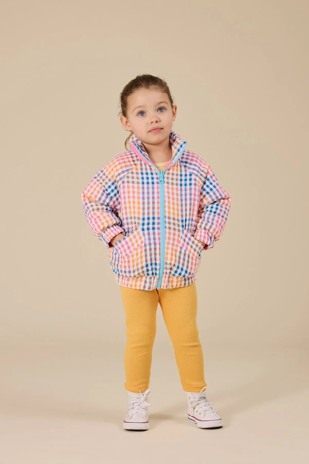 Goldie + Ace Rainbow Gingham Reversible Puffer Jacket - French Rose/Rainbow - Image 5
