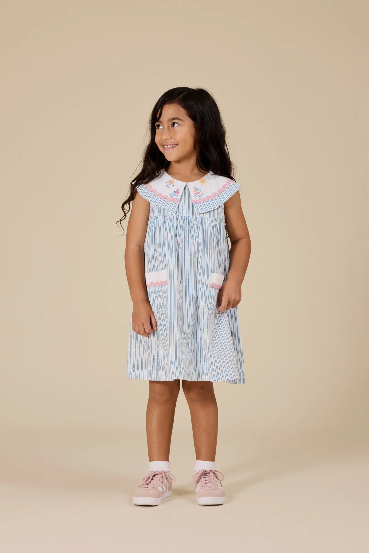 Goldie + Ace Sailor Stripe Lucy Collared Dress - Ocean/Ivory - Image 2