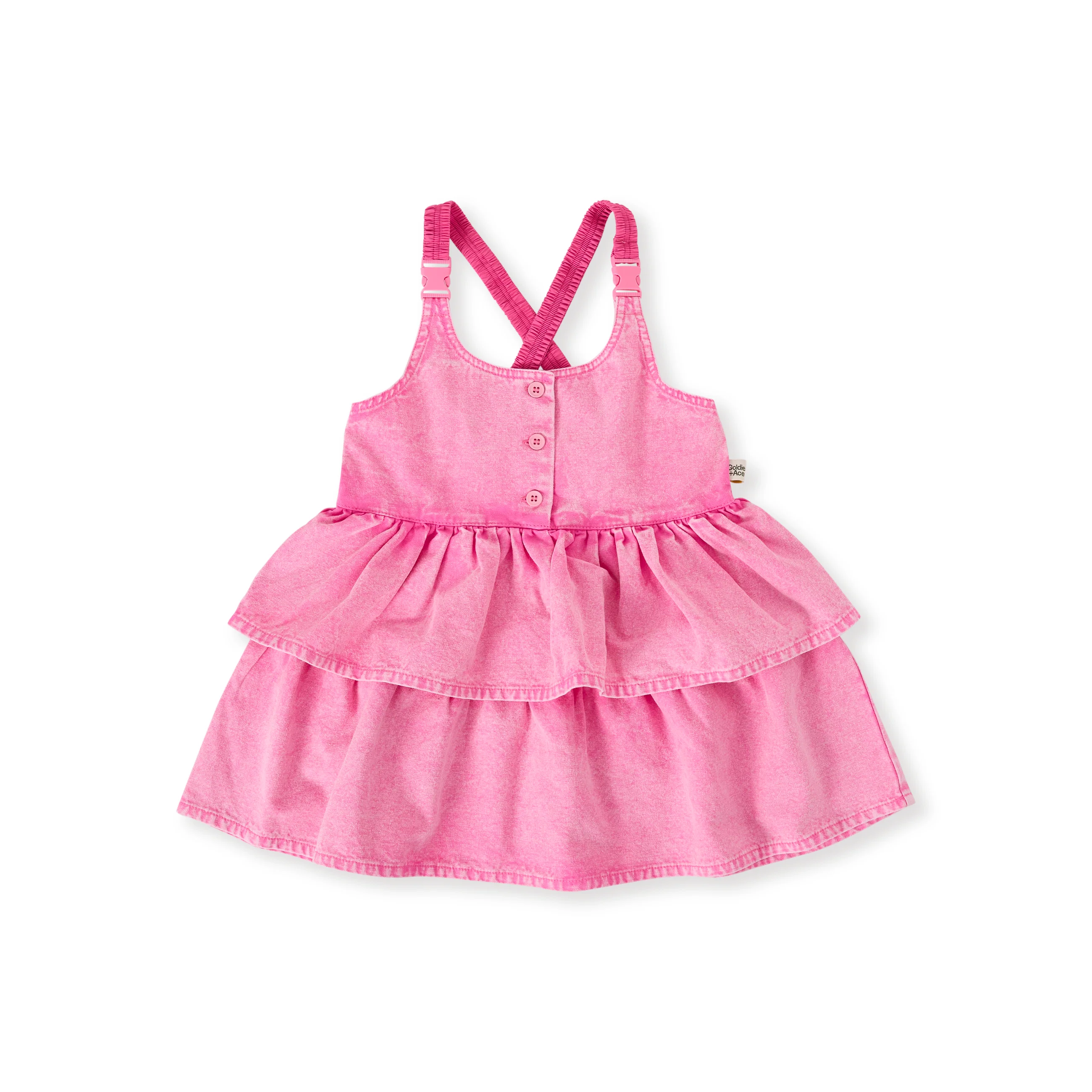 Saskia Denim Frill Pinafore Dress - Pink Lemonade