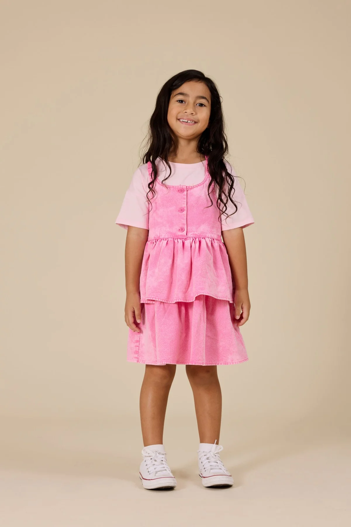 Saskia Denim Frill Pinafore Dress - Pink Lemonade - Image 2