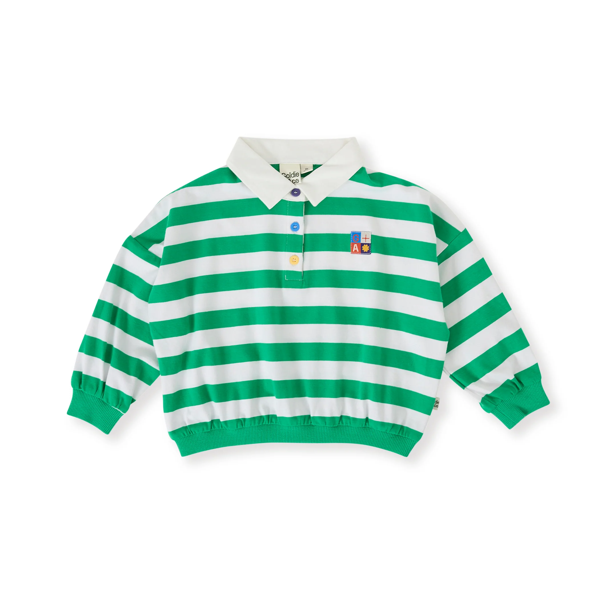 Goldie + Ace Wide Stripe Relaxed Rugby Sweat Top - Forest/Cloud