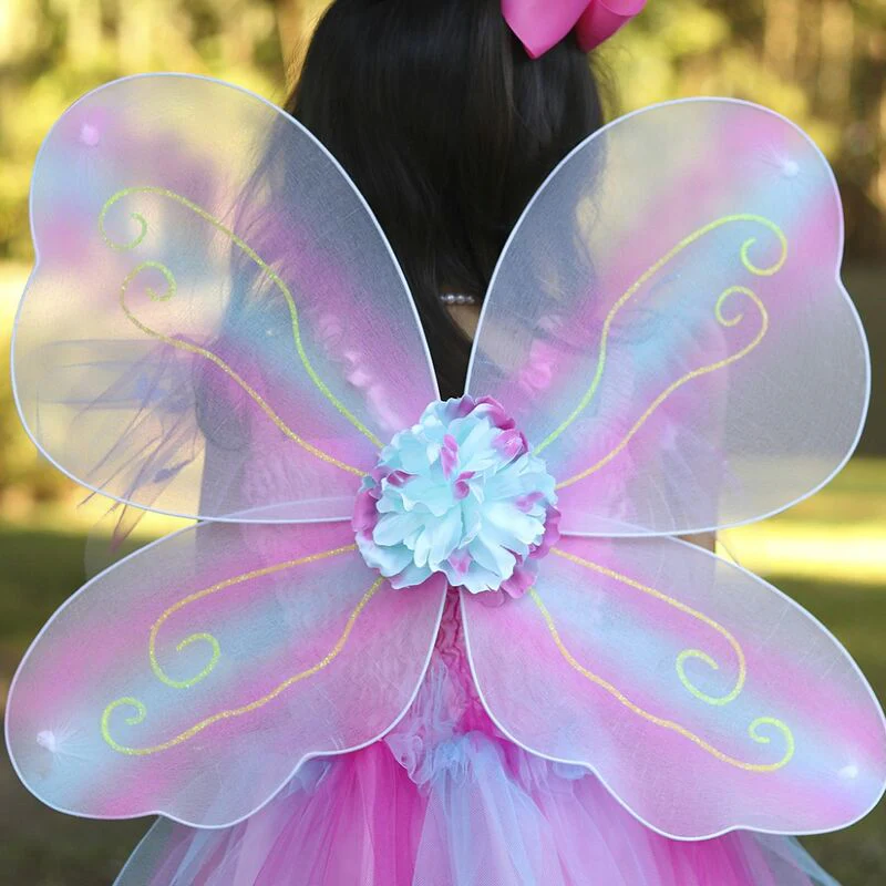 Pink Butterfly Dress & Wings with Wand Size 5-6 - Image 3