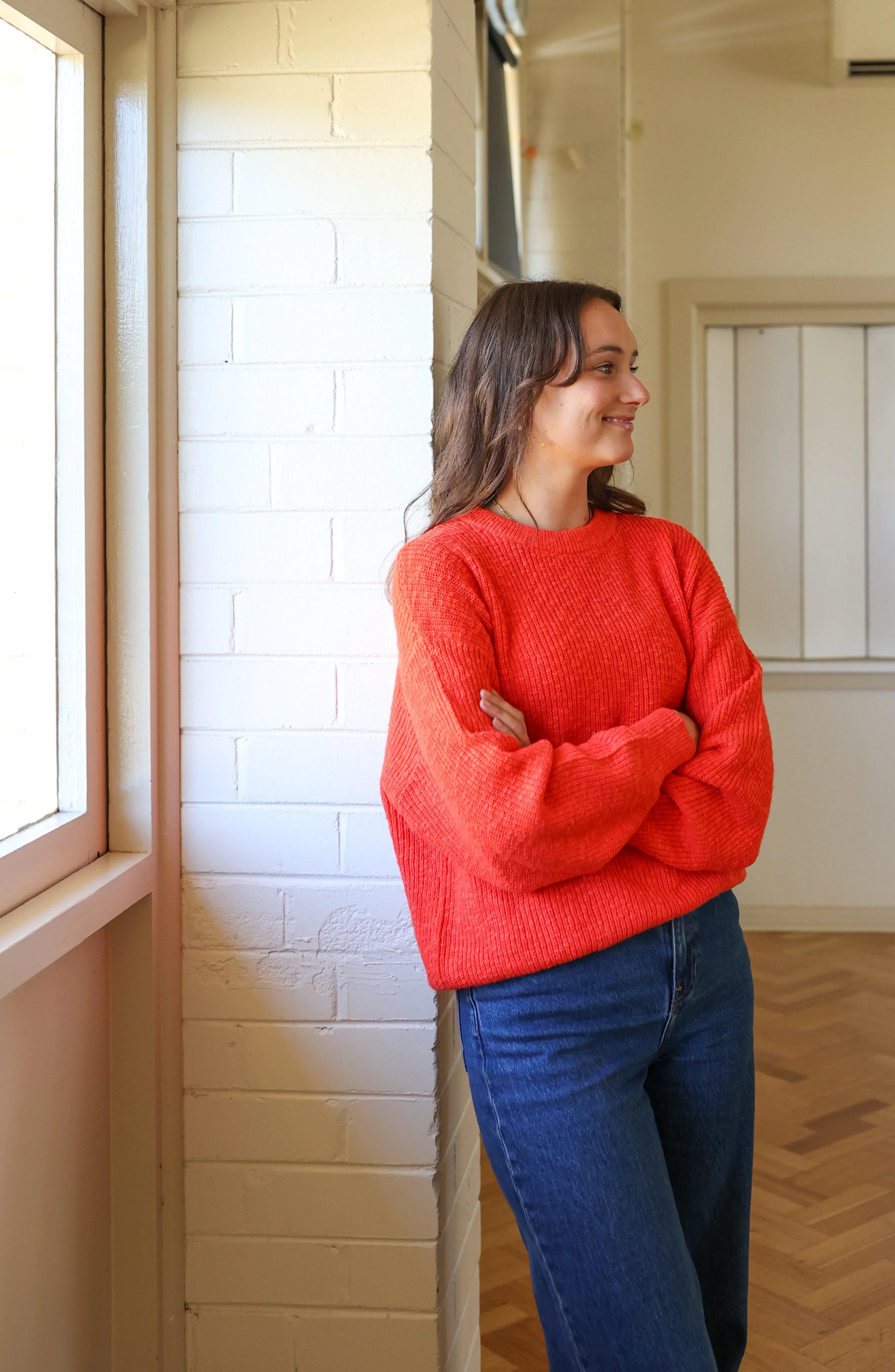 Ladies Oversized Rib Pull Over - Tomato - Image 2