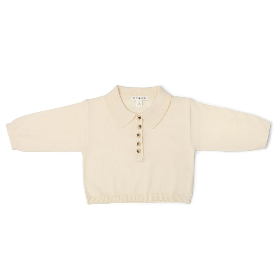Grown Organic Collar Long Sleeve Tee - Milk