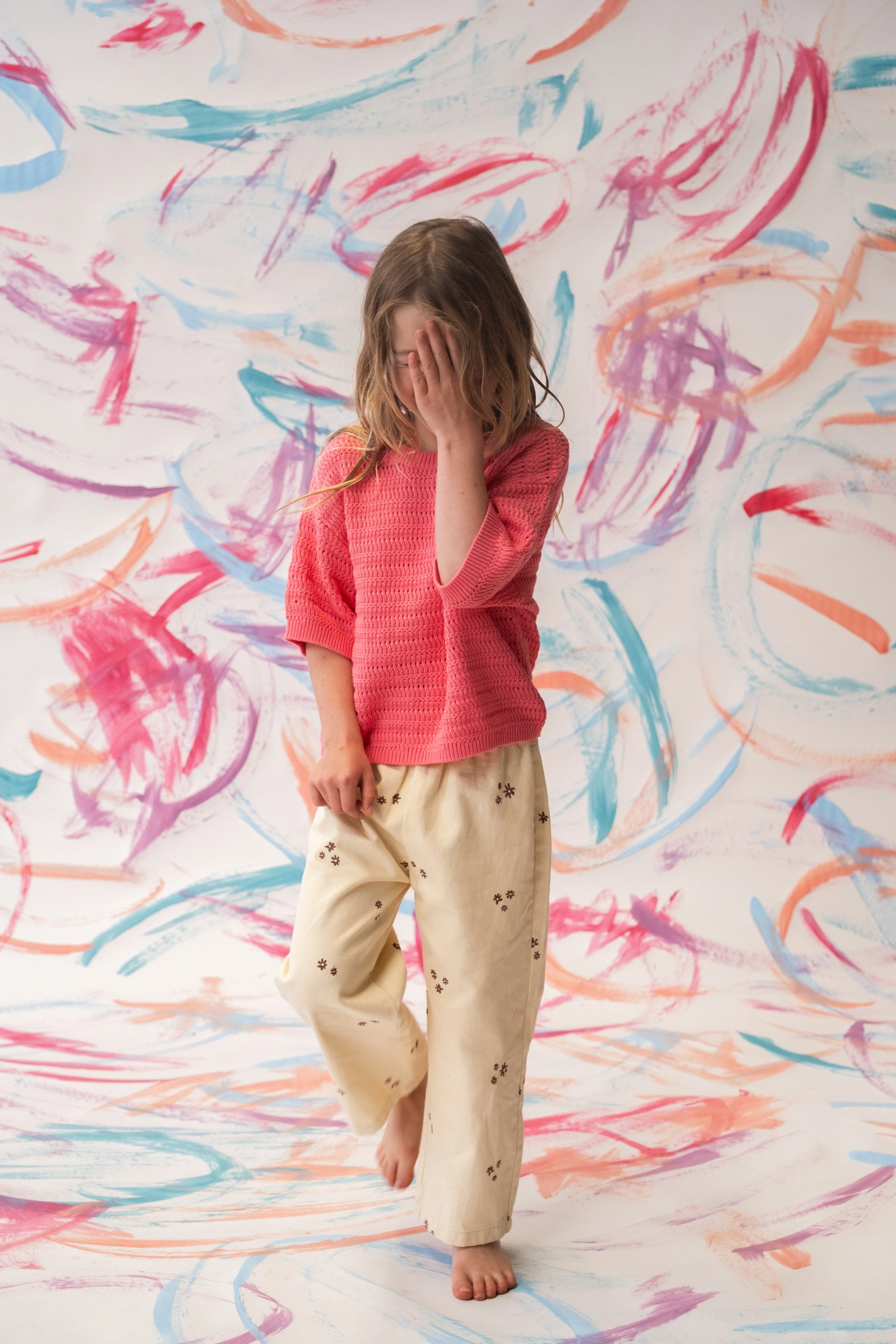 Organic Denim Wild Flower Embroidery Pant - Milk - Image 5