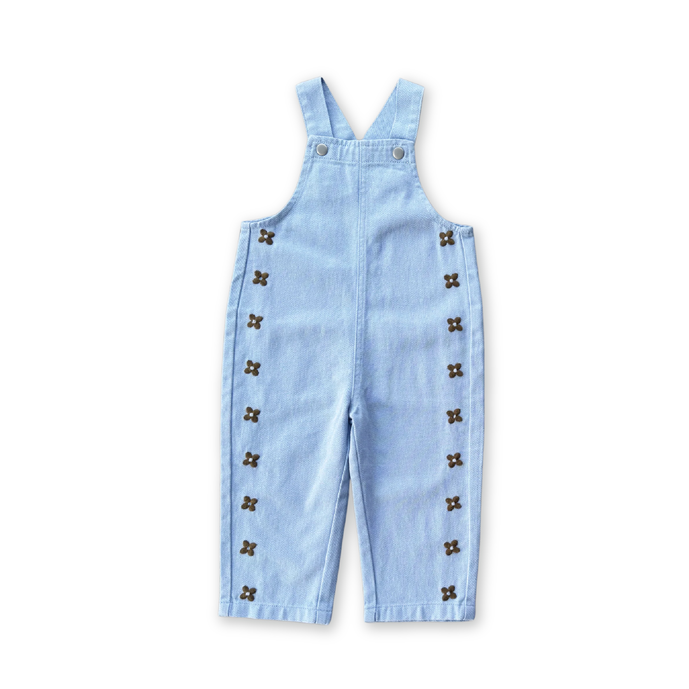 Organic Embroidery Posy Overalls - Ice Blue