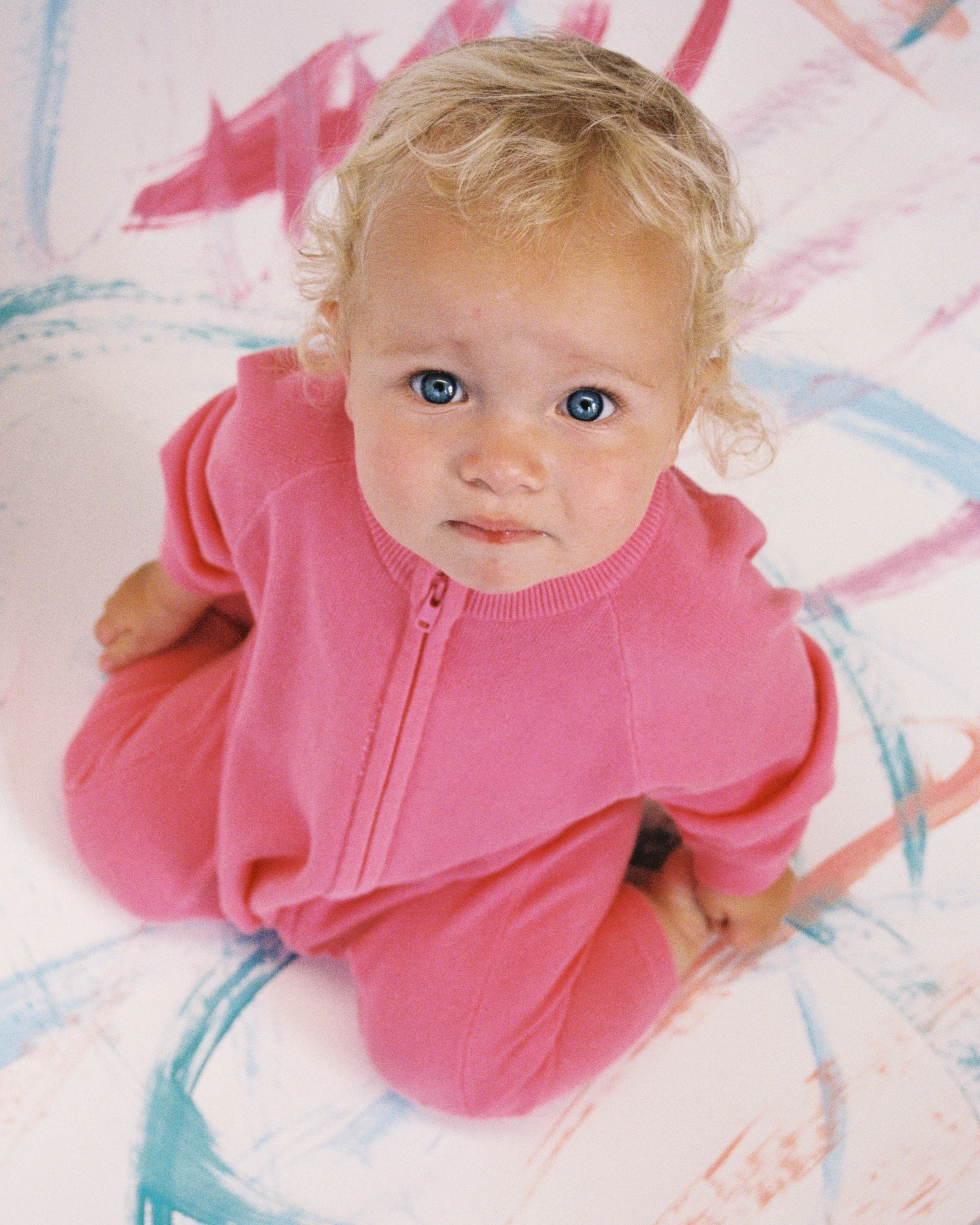 Organic Knit Zipper Starsuit - Bright Sorbet - Image 3
