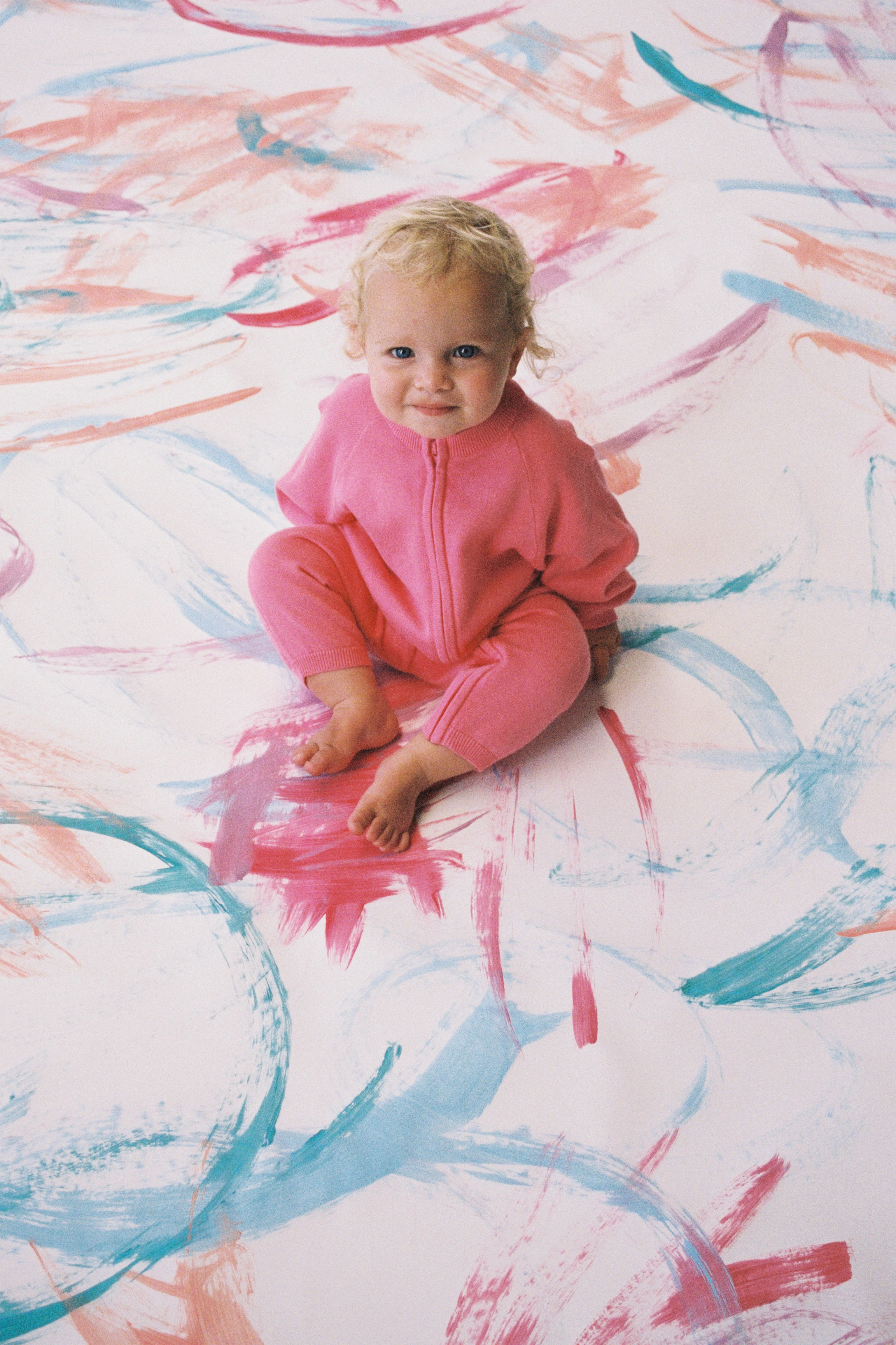 Organic Knit Zipper Starsuit - Bright Sorbet - Image 4