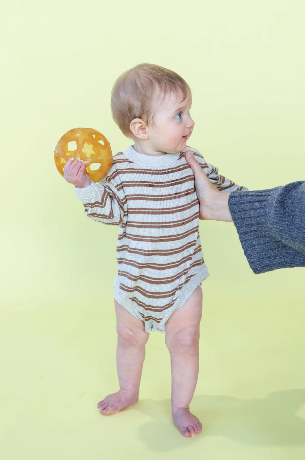Ribbed Stripe Romper - Grey Marle/Brown - Image 3