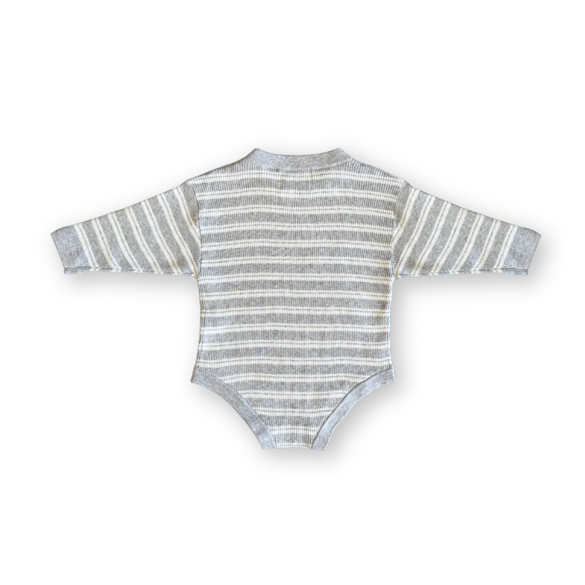 Ribbed Stripe Romper - Grey Marle/Milk - Image 4