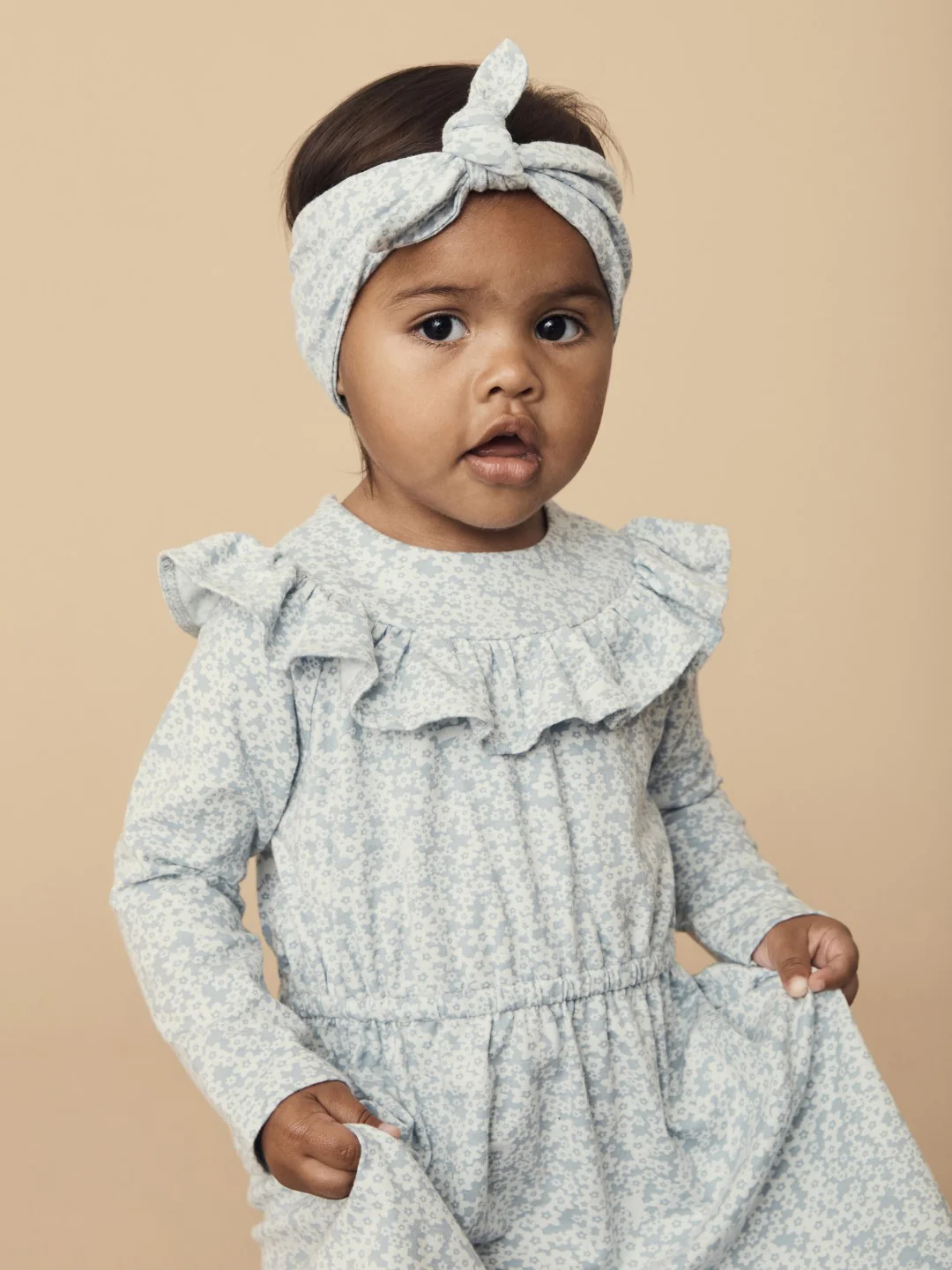 Huxbaby AW22 Drop 1 Floral Bunnies Frill Dress - Frozen - Image 3