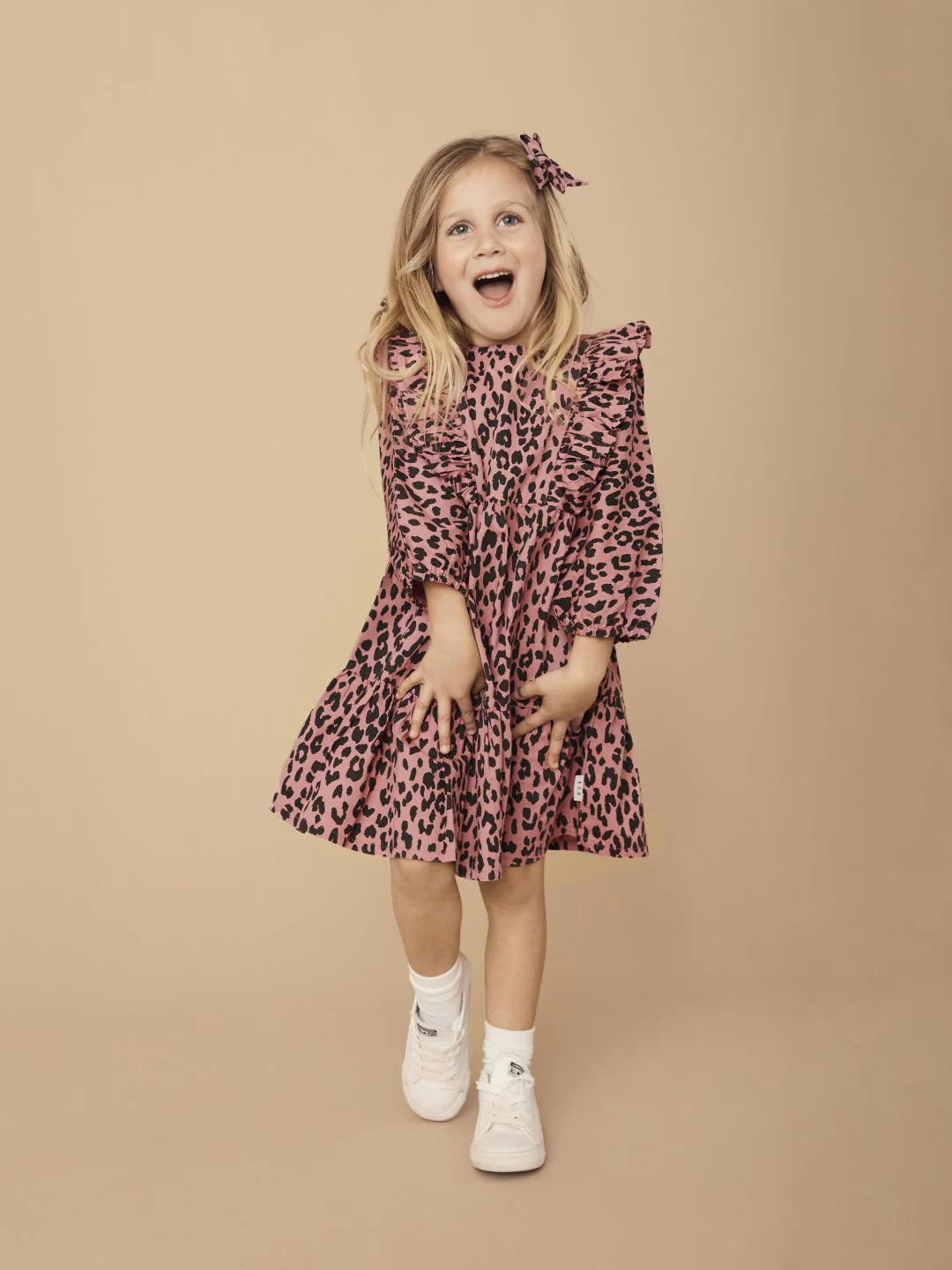 Huxbaby AW22 Drop 1 Leopard Zoe Dress - Dusty Rose - Image 2