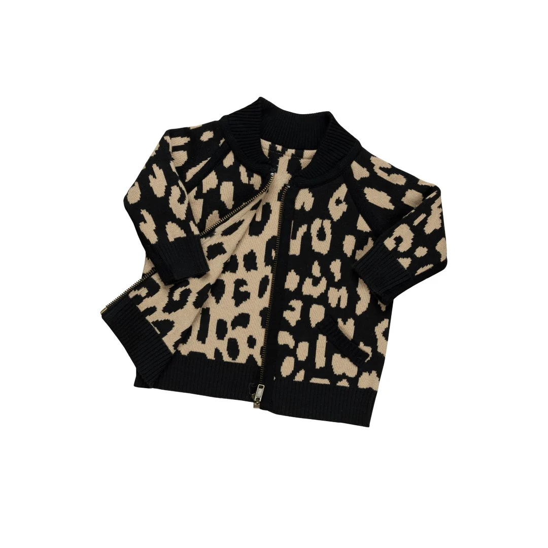 Huxbaby AW22 Drop 1 Leopard Reversible Knit Bomber Jacket - Black - Image 4
