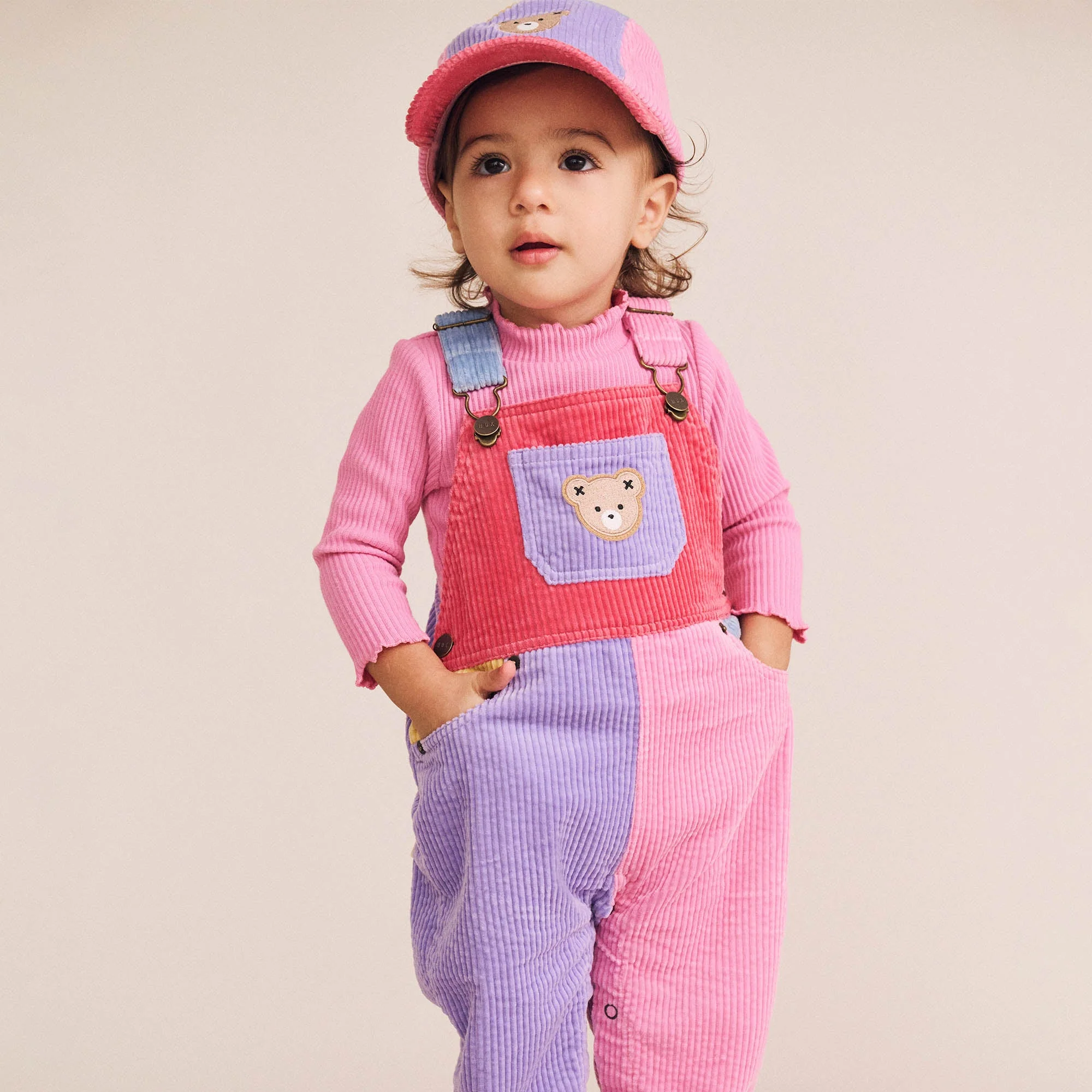 Colour Block Girl Cord Overalls