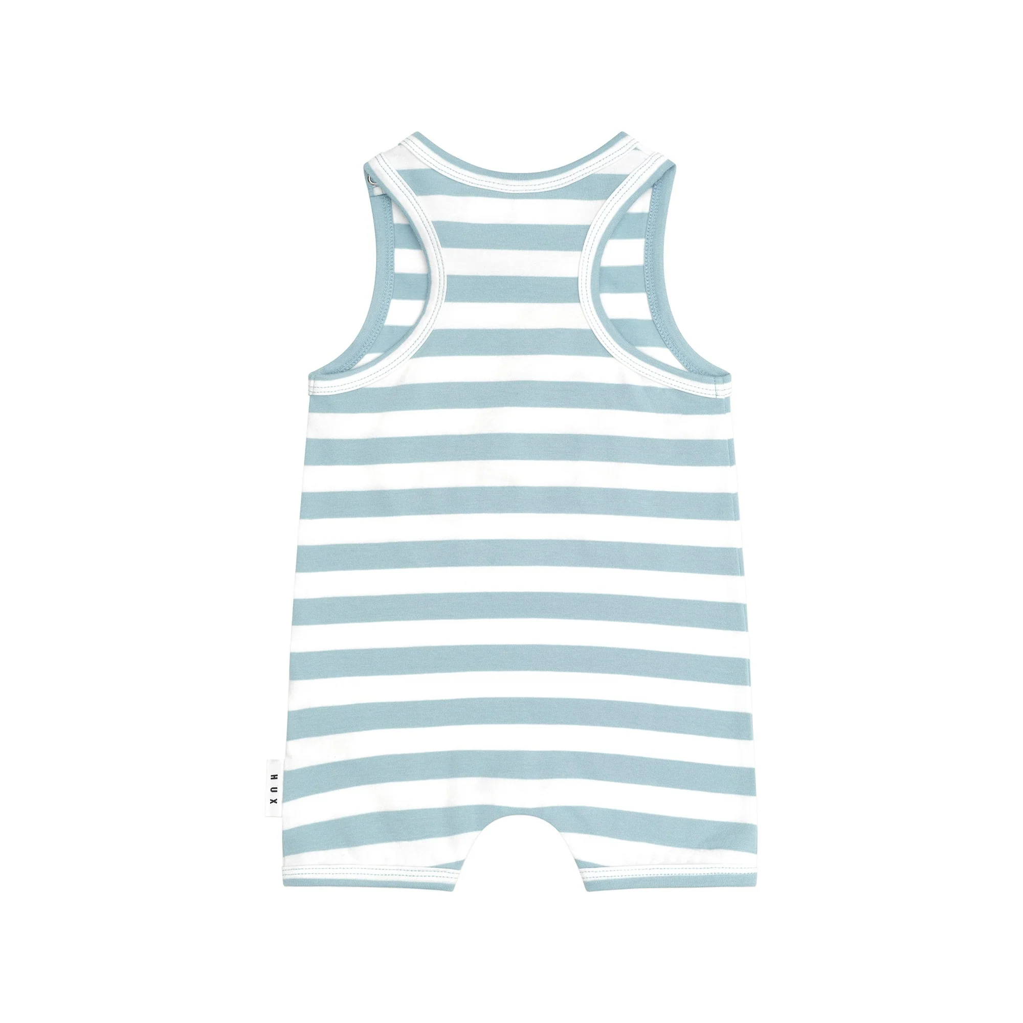 Construction Dino Stripe Sleeveless Romper - Marine Blue/Almond Milk - Image 4