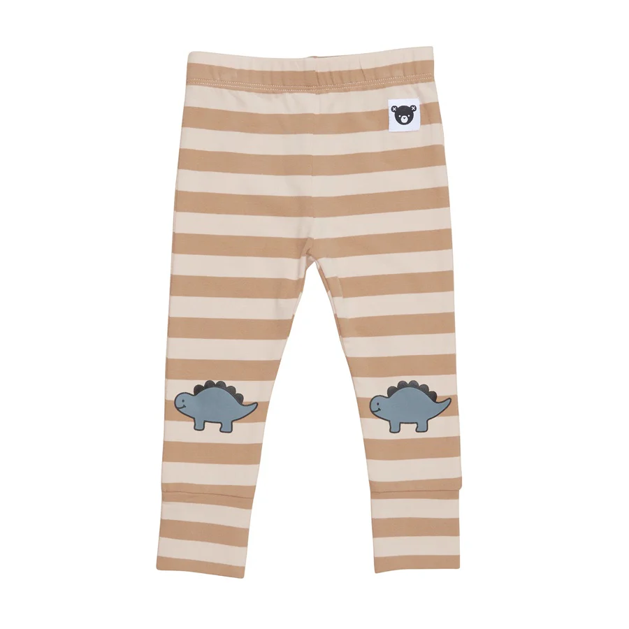 Huxbaby Dino Knee Stripe Legging - Biscuit + Wheat