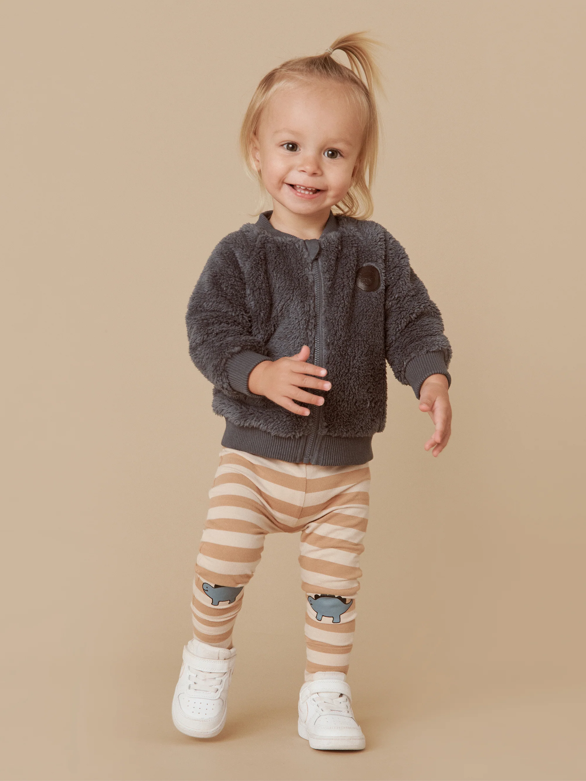 Huxbaby Dino Knee Stripe Legging - Biscuit + Wheat - Image 4