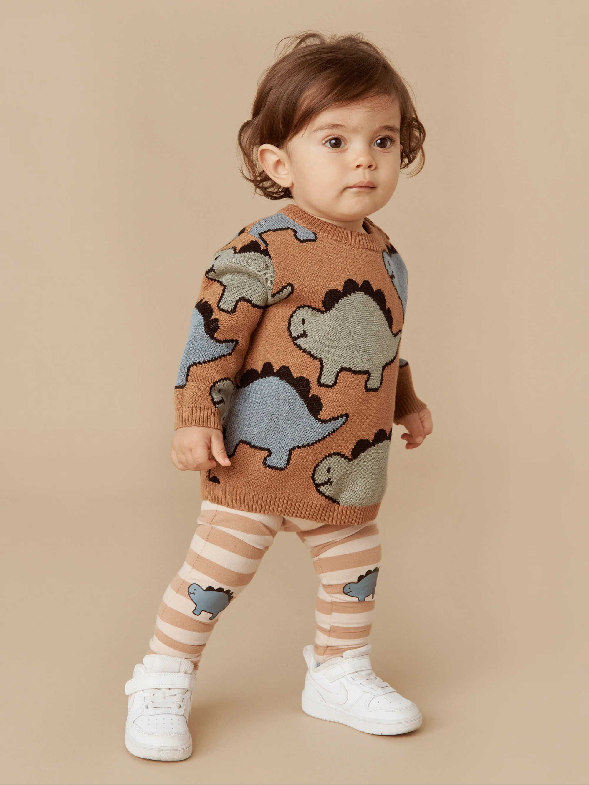 Huxbaby Dino Knee Stripe Legging - Biscuit + Wheat - Image 7