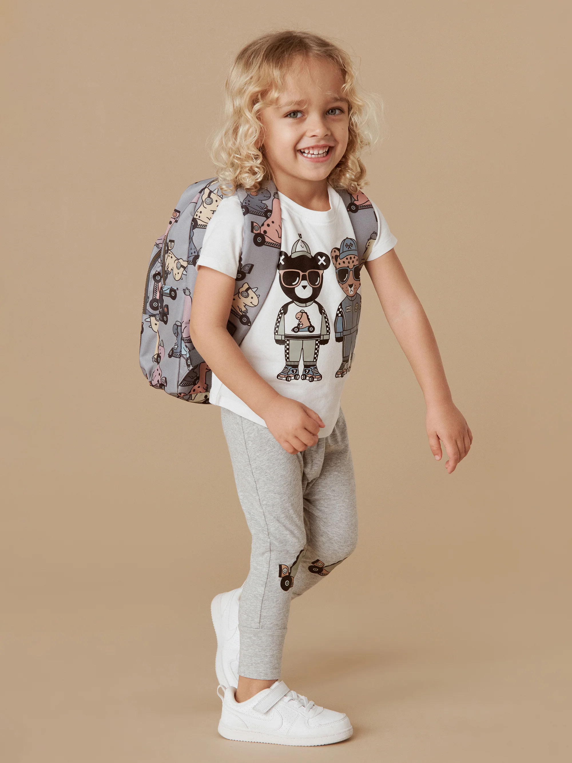 Huxbaby Dino Racer Knee Drop Crotch Pant - Grey Marle - Image 2