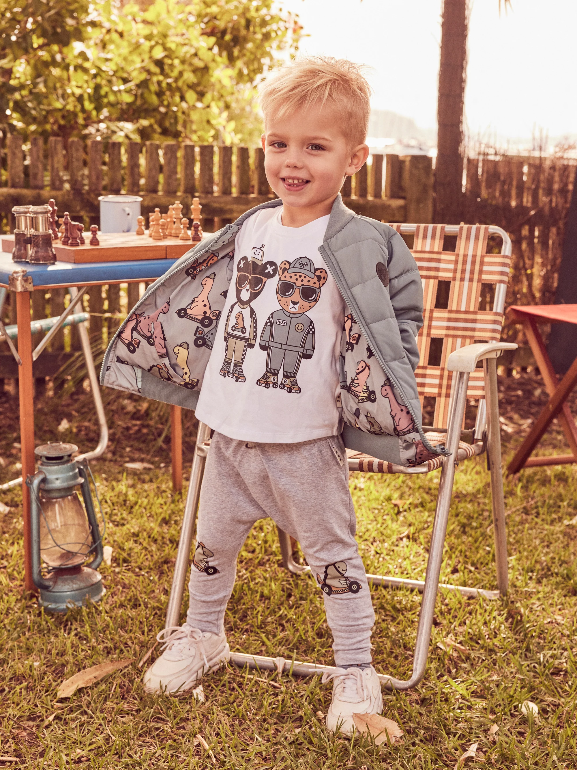 Huxbaby Dino Racer Knee Drop Crotch Pant - Grey Marle - Image 4