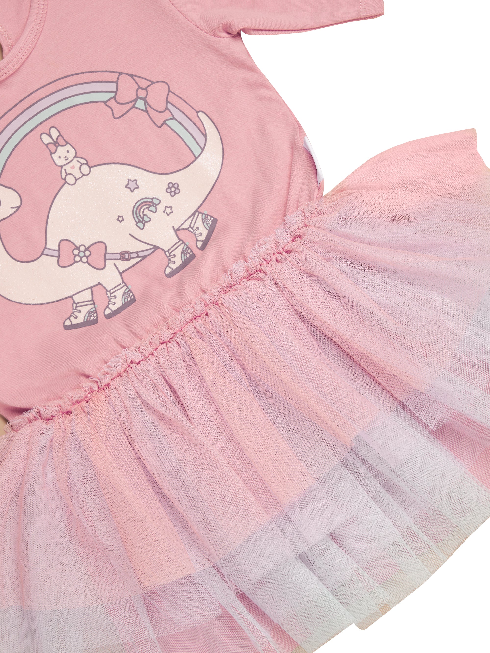 Huxbaby Dino Rainbow Layered Ballet Dress - Dusty Rose - Image 3