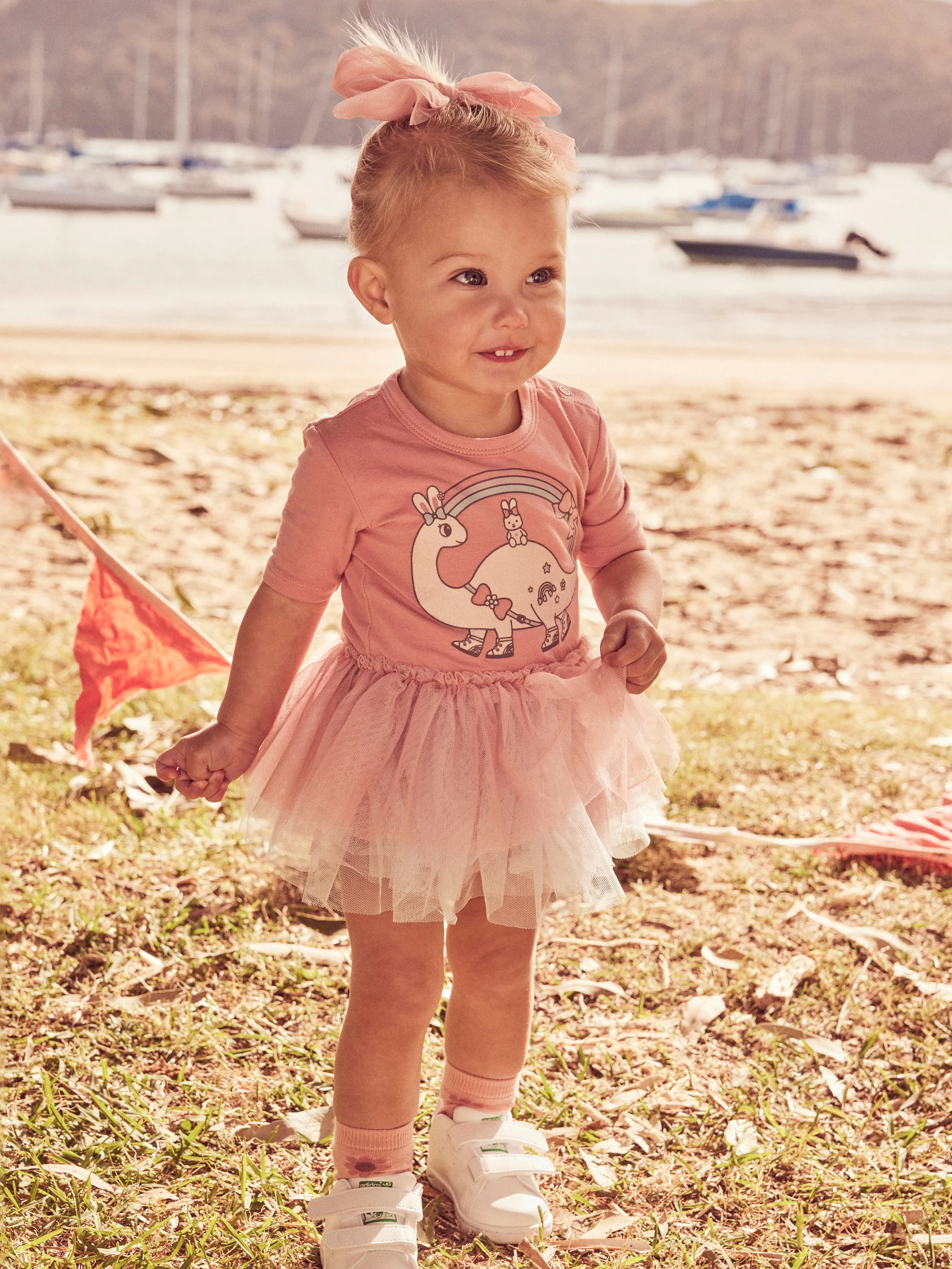 Huxbaby Dino Rainbow Layered Ballet Onesie - Dusty Rose - Image 2