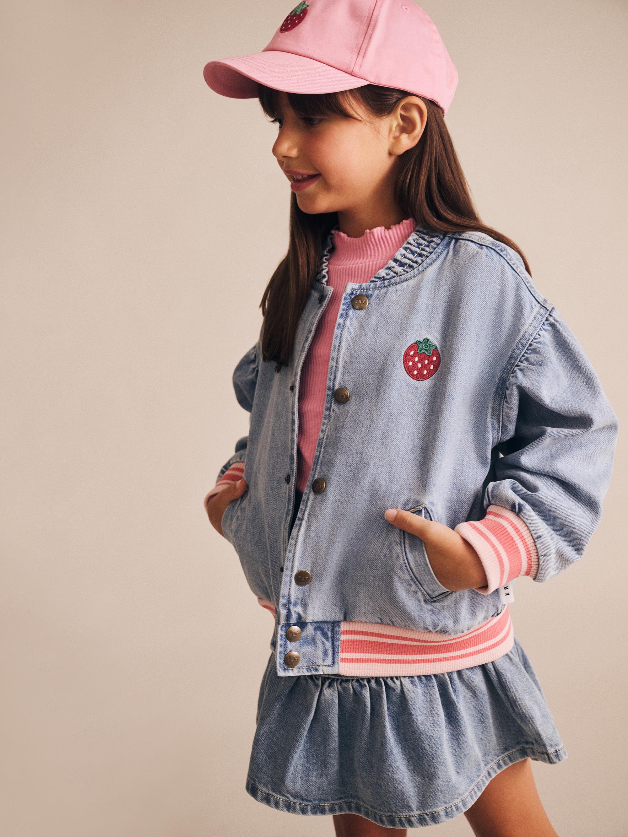 Dreamy Denim Strawberry Bomber - Image 3
