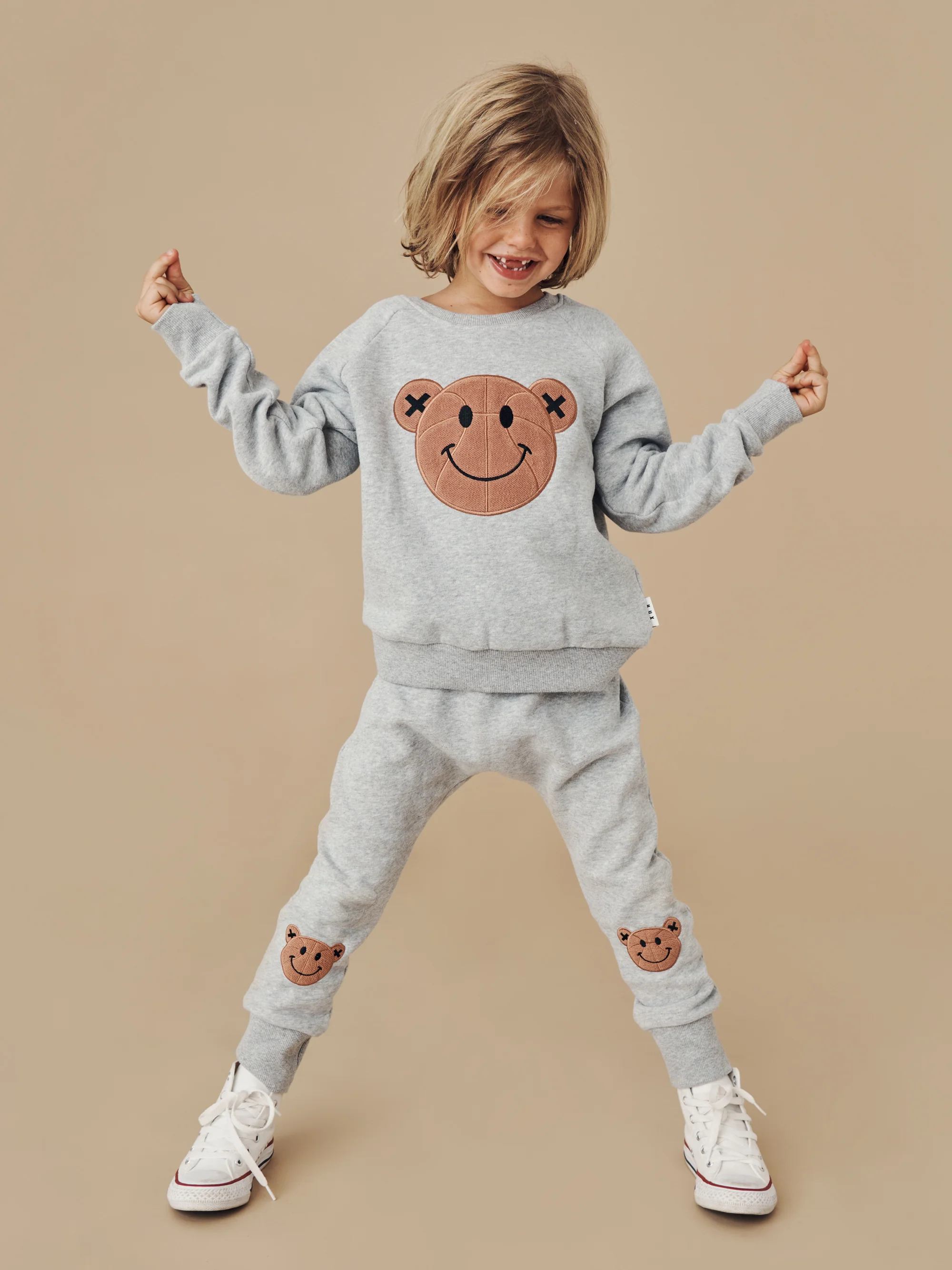 Huxbaby Drop Crotch Pant B-Ball Bear Knee - Grey Marle - Image 2