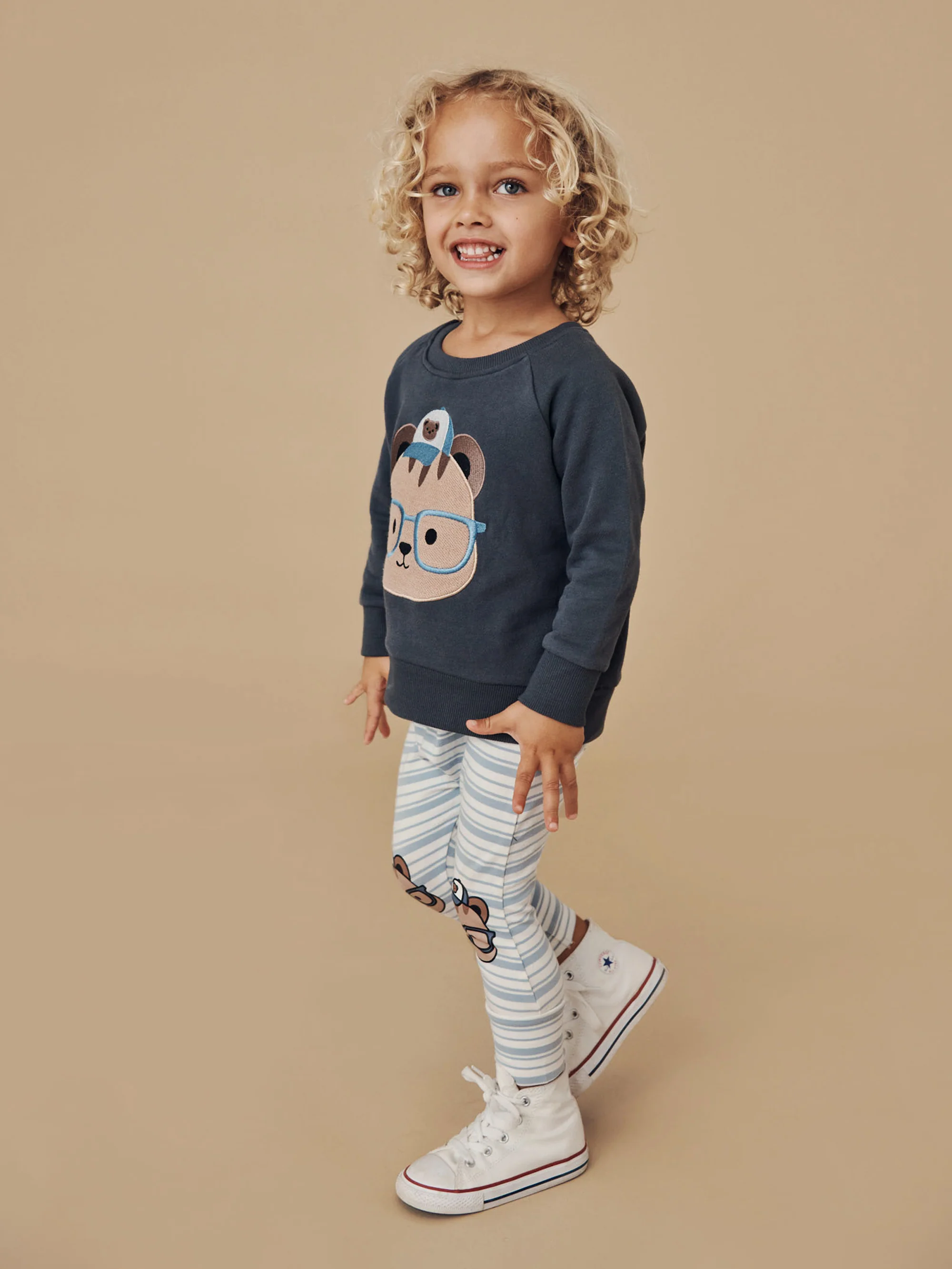 Huxbaby Drop Crotch Pant Chippy Knee - Dusty Blue Stripe - Image 2