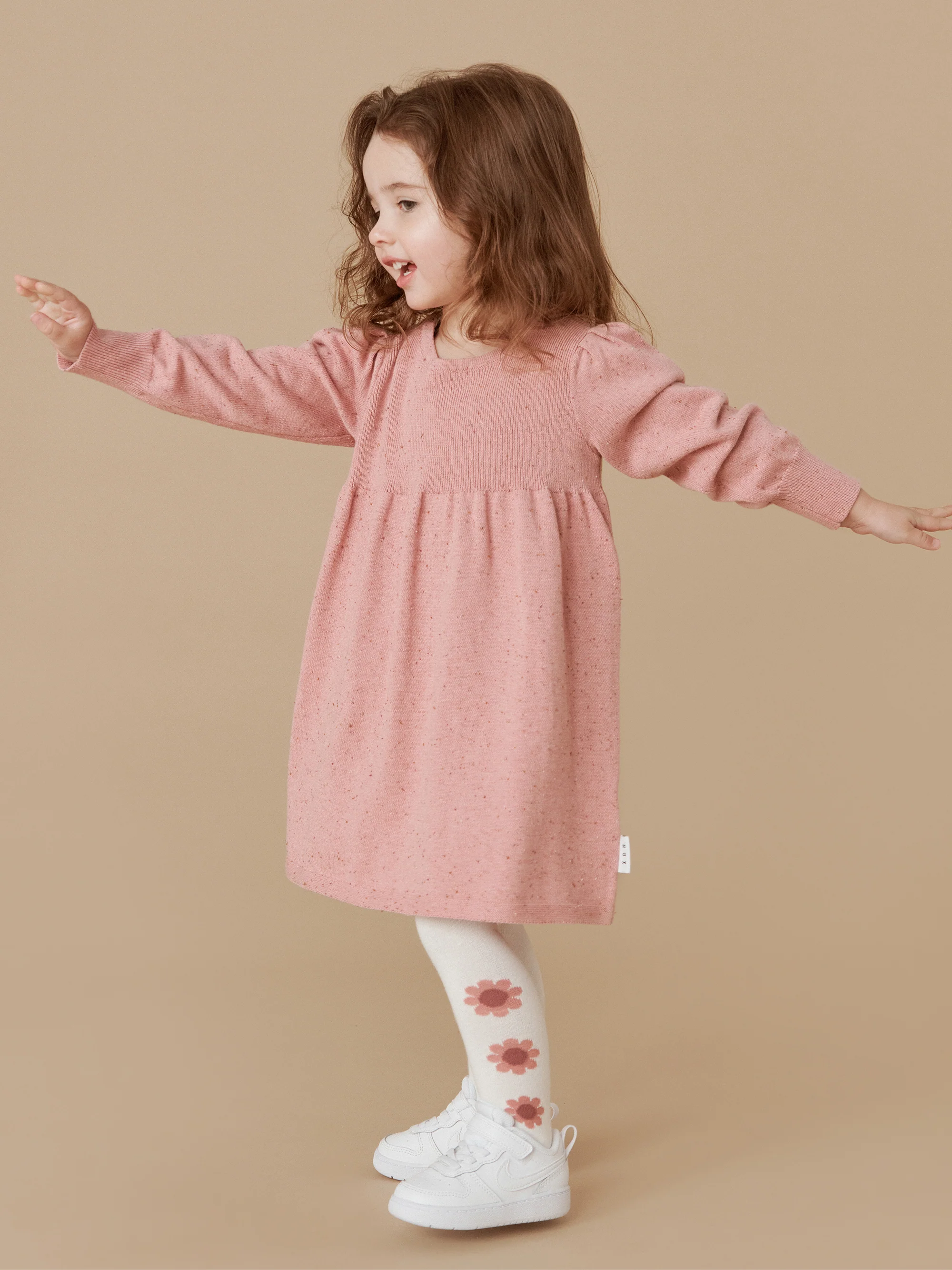 Huxbaby Flower Tights - Almond Milk - Image 2