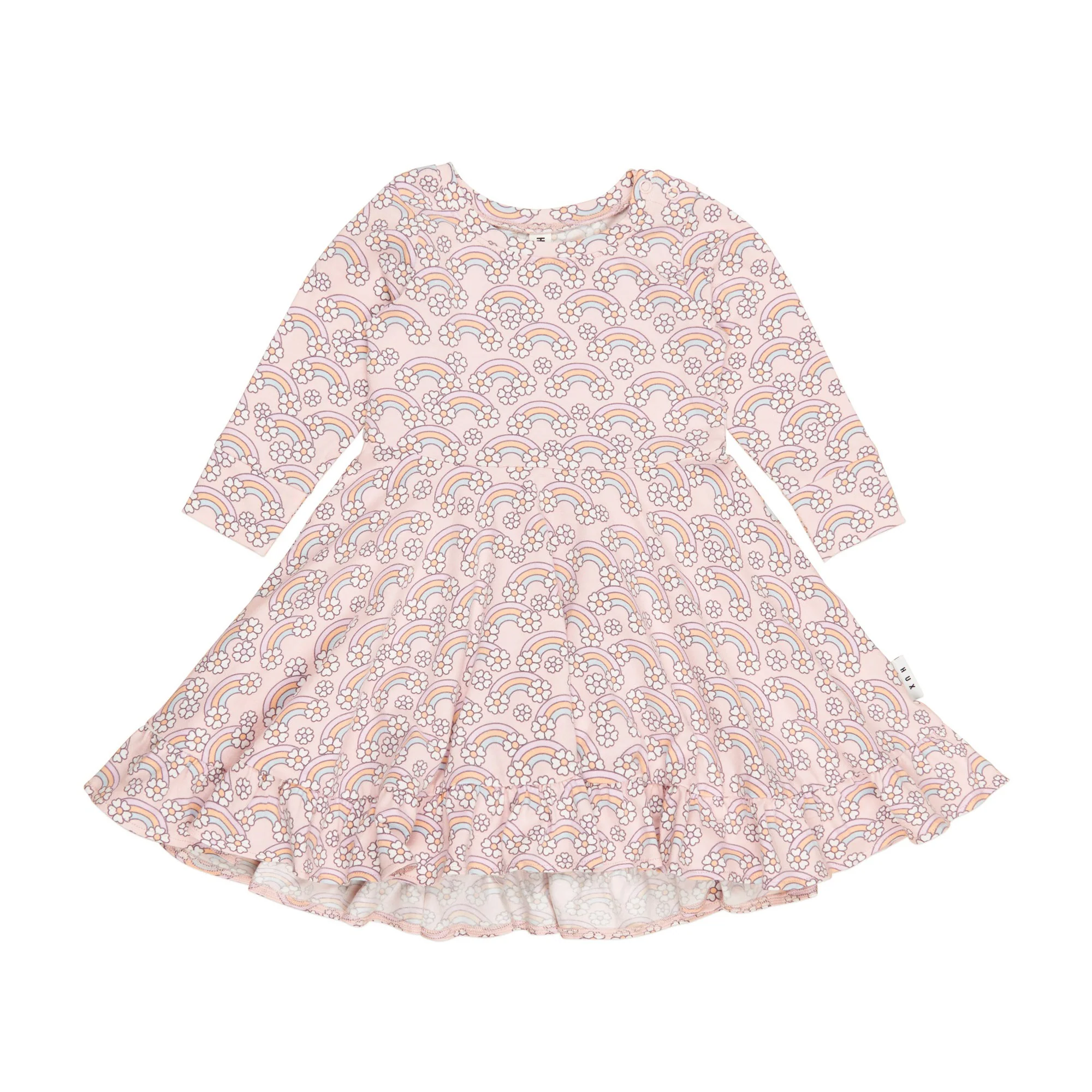 Flowerbow Long Sleeve Swing Dress - Pink Pearl