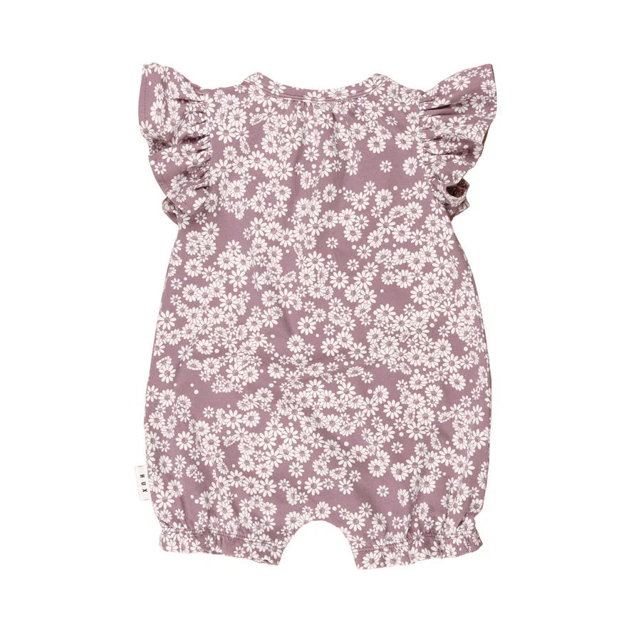 Huxbaby Frill Bubble Romper - Grape Daisy Print - Image 3
