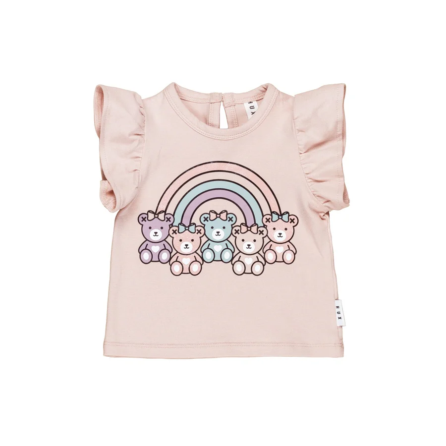 Huxbaby Frill T-Shirt Rainbow Bears - Rose