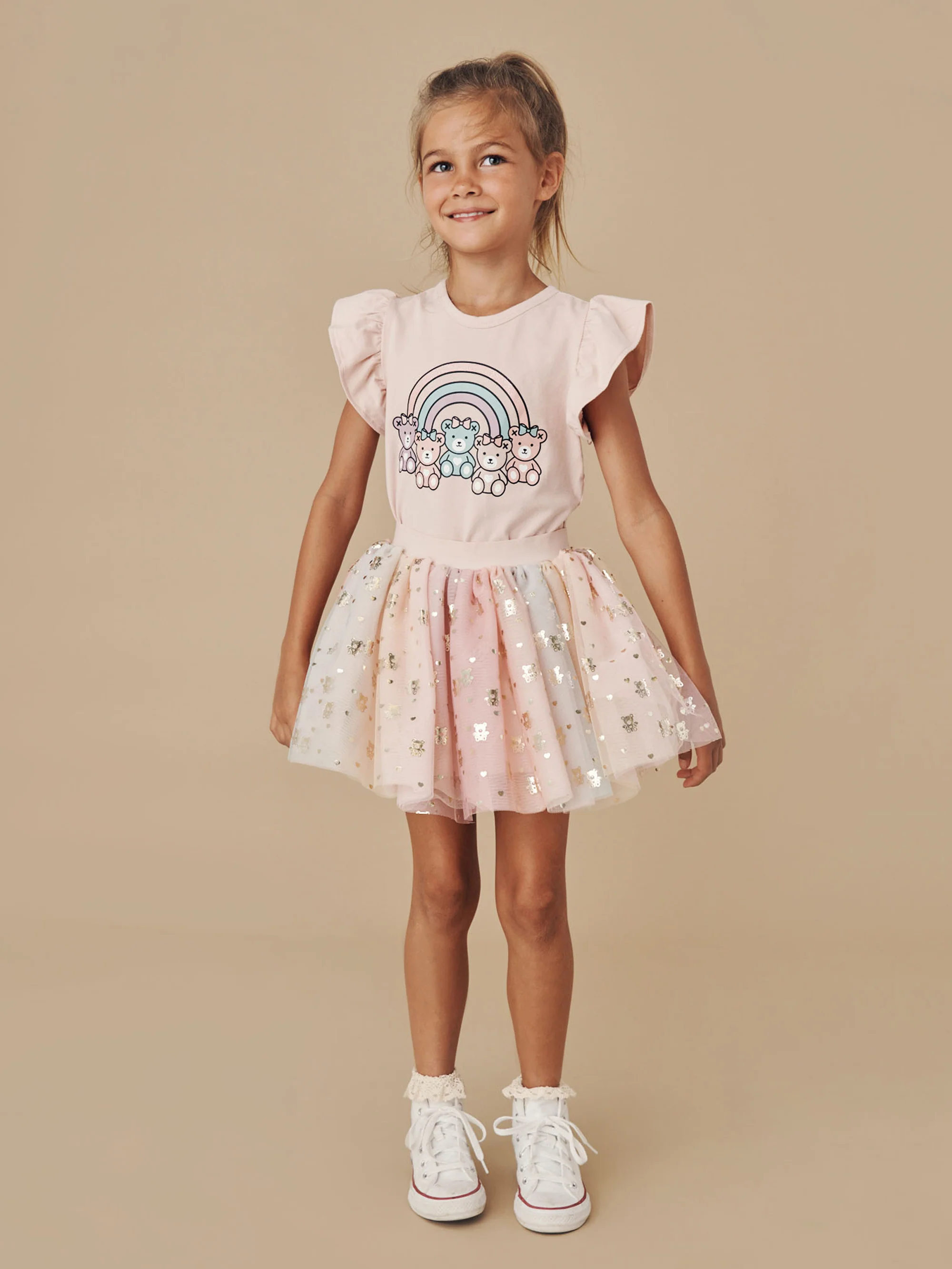 Huxbaby Frill T-Shirt Rainbow Bears - Rose - Image 2
